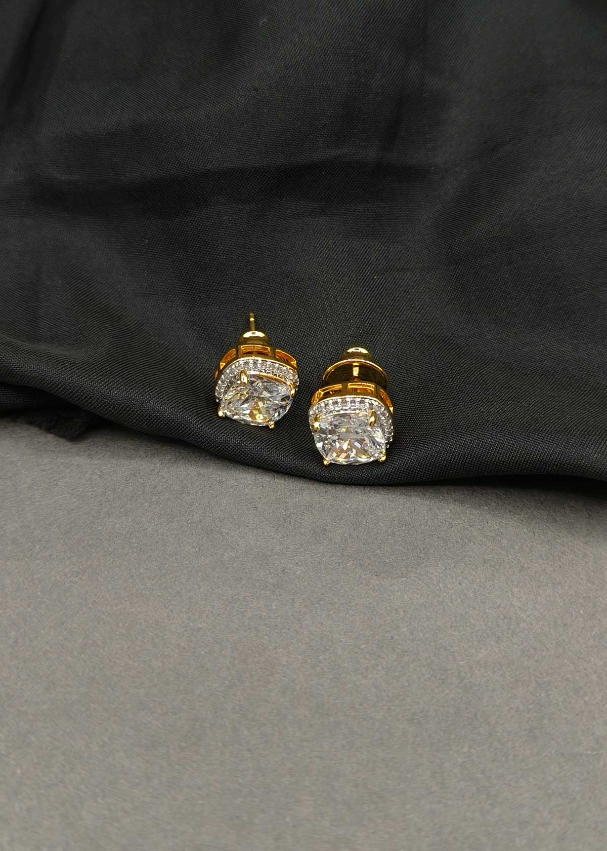 Colorful Square Gemstone & Cubic Zircon Halo Stud Earrings For Women