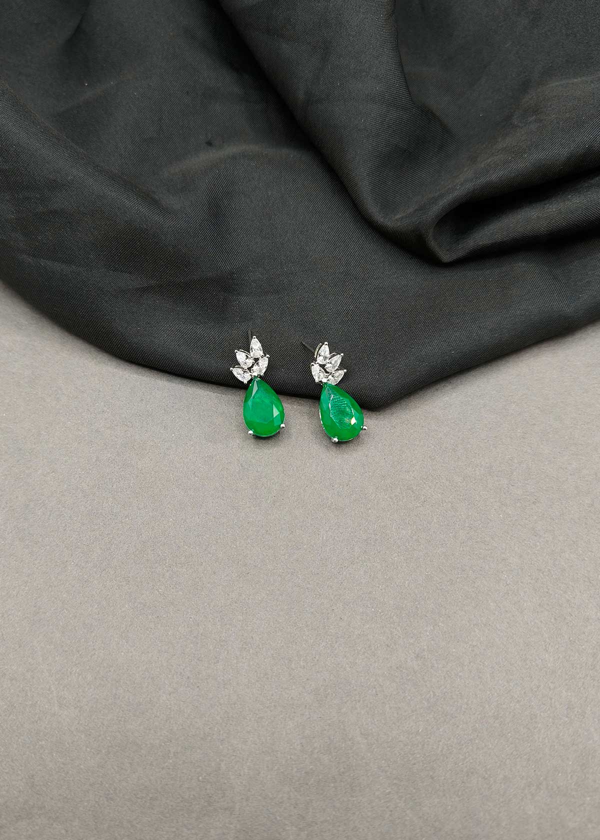 Sparkling Silver-Plated Teardrop Gemstone & Cubic Zircon Leaf Dangles Earrings For Women