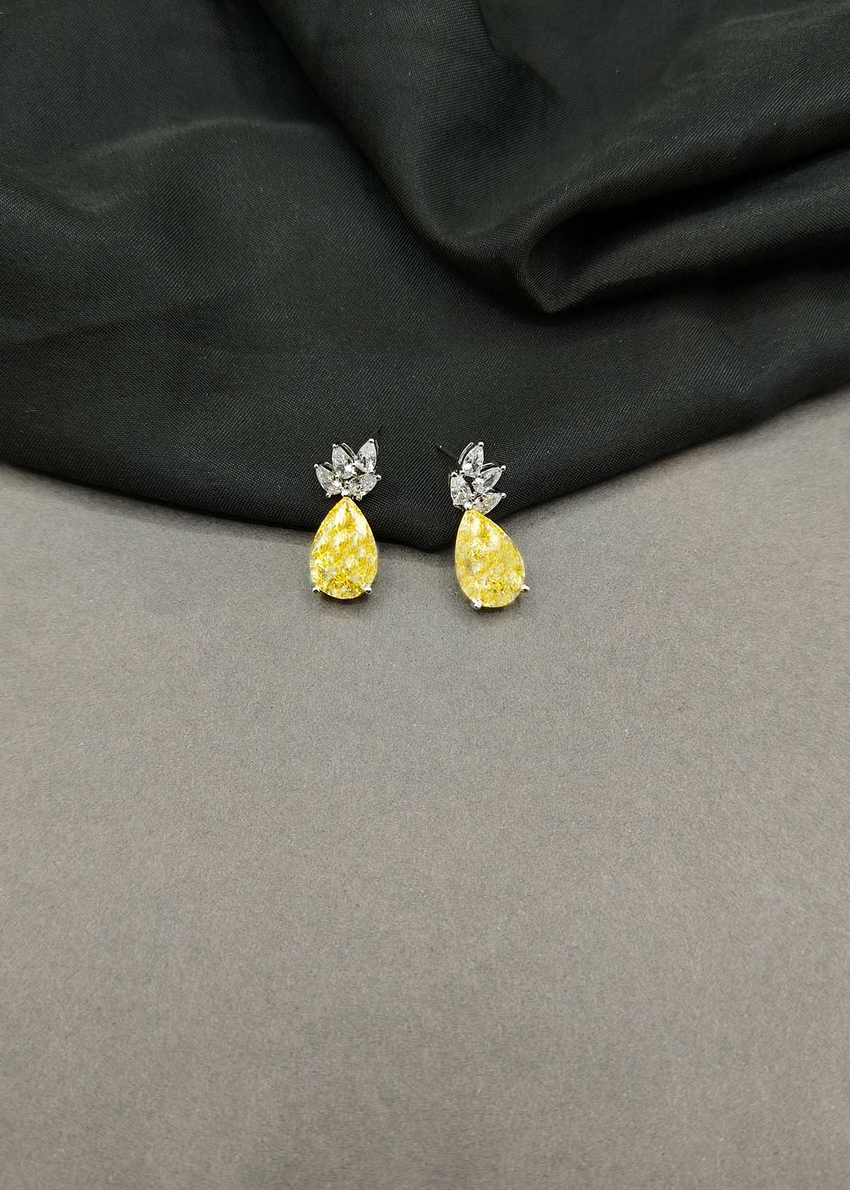 Sparkling Silver-Plated Teardrop Gemstone & Cubic Zircon Leaf Dangles Earrings For Women
