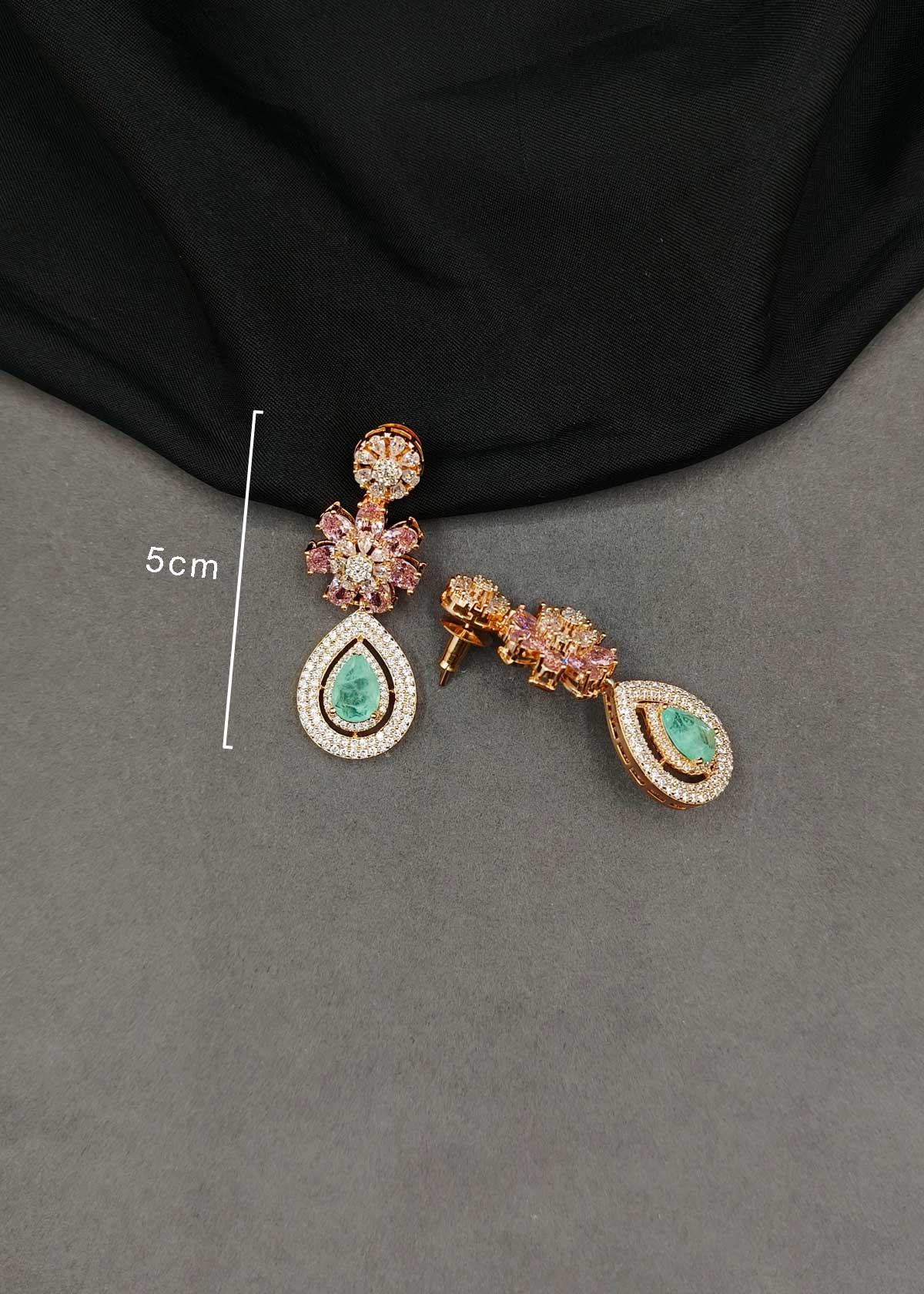 Colorful Floral Gemstone & Cubic Zircon Silver & Rose Gold Plated Teardrop Dangle Earrings For Women