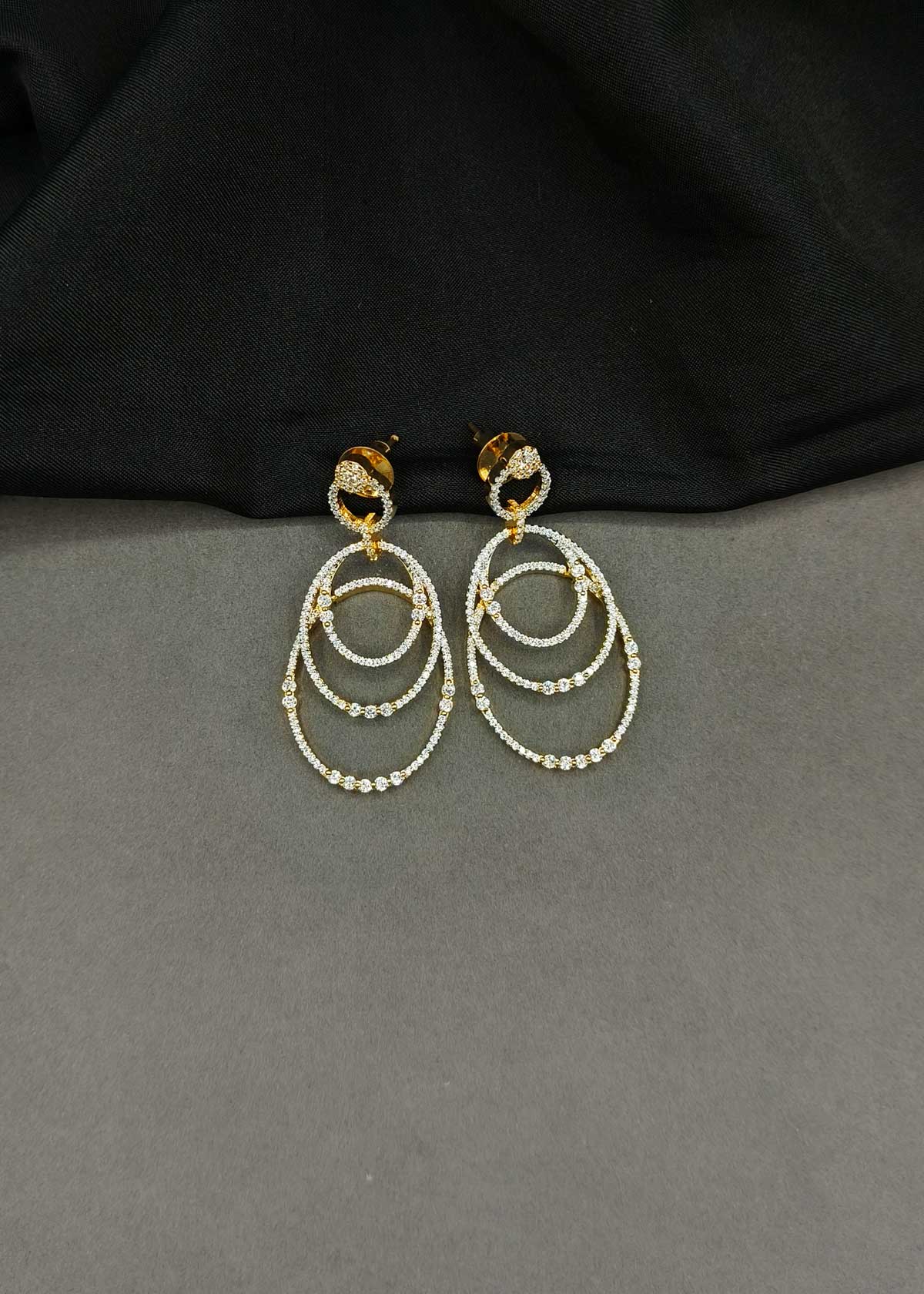 Sparkling Multi-Loop Cubic Zircon Gold & Silver Plated Oval Dangle Earrings For Women