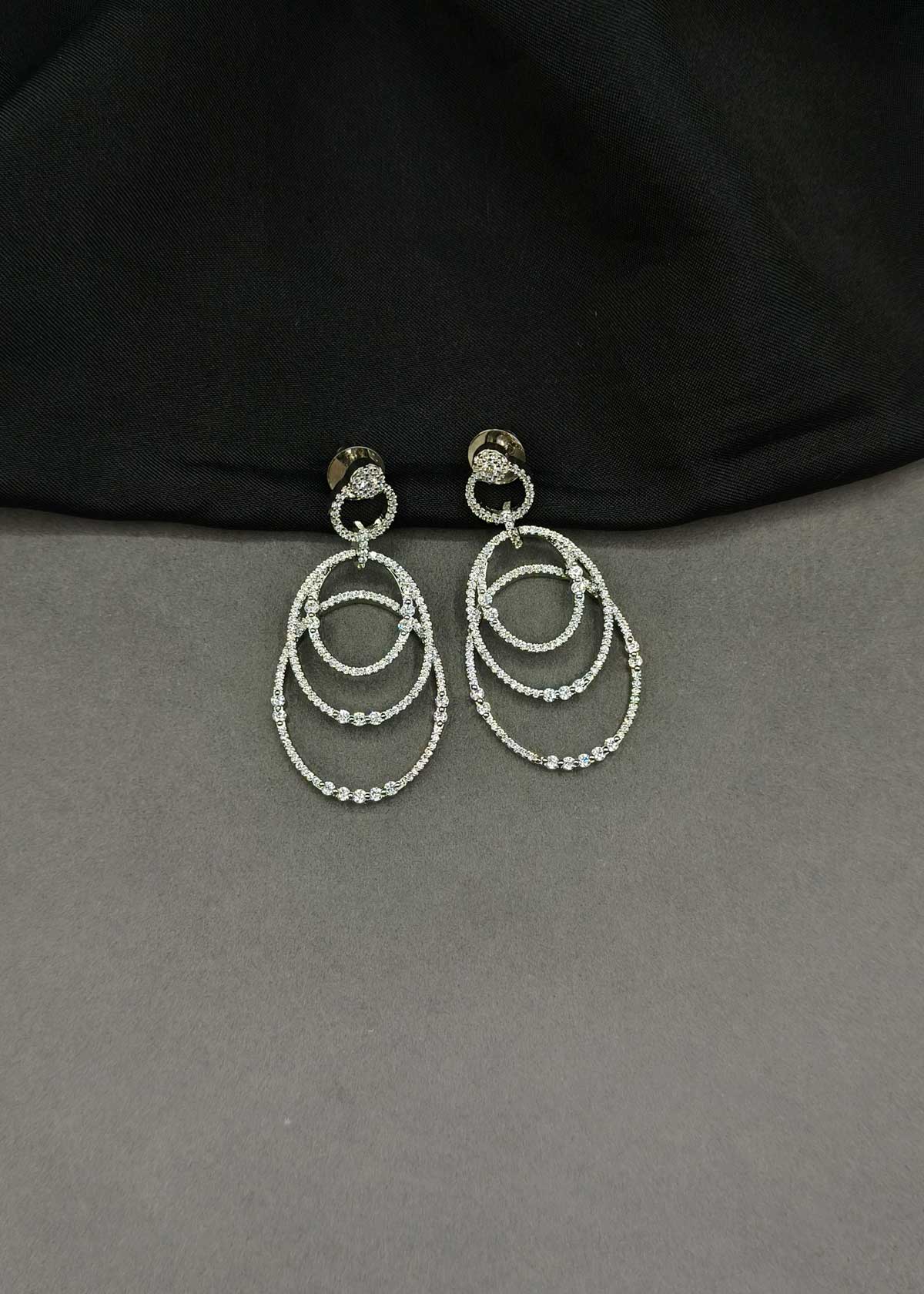 Sparkling Multi-Loop Cubic Zircon Gold & Silver Plated Oval Dangle Earrings For Women