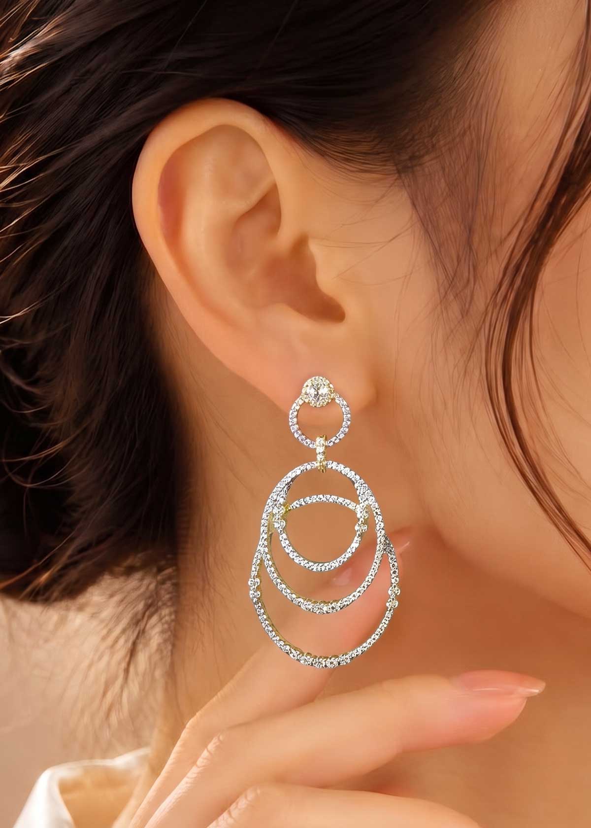 Sparkling Multi-Loop Cubic Zircon Gold & Silver Plated Oval Dangle Earrings For Women