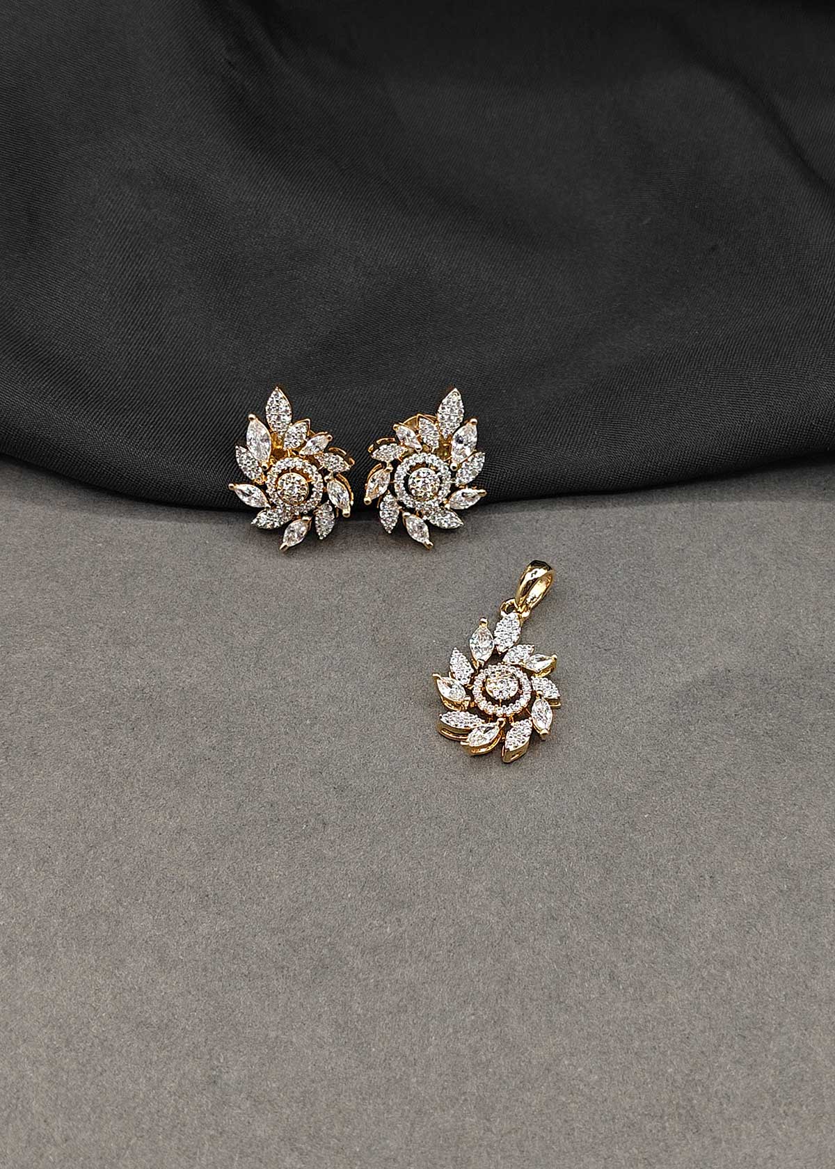 Blooming Blossom Marquise And Round Cubic Zircon Pendant Set For Women