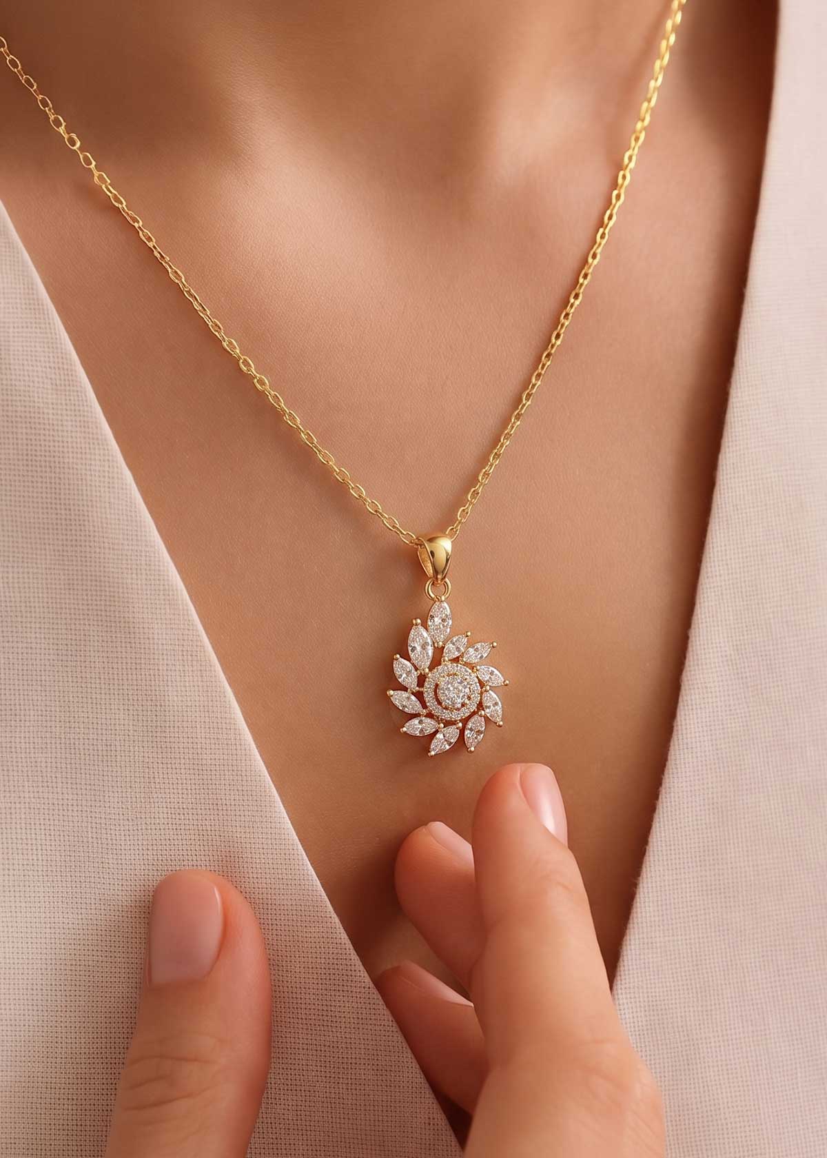 Blooming Blossom Marquise And Round Cubic Zircon Pendant Set For Women