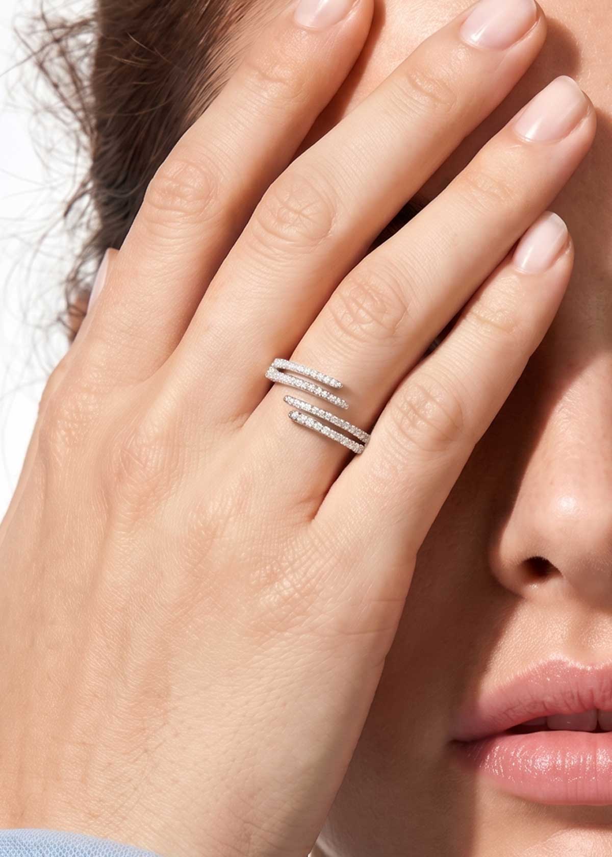 Stunning Multi-Strand Cubic Zircon Gold And Silver Plated Adjustable Finger Ring For Women