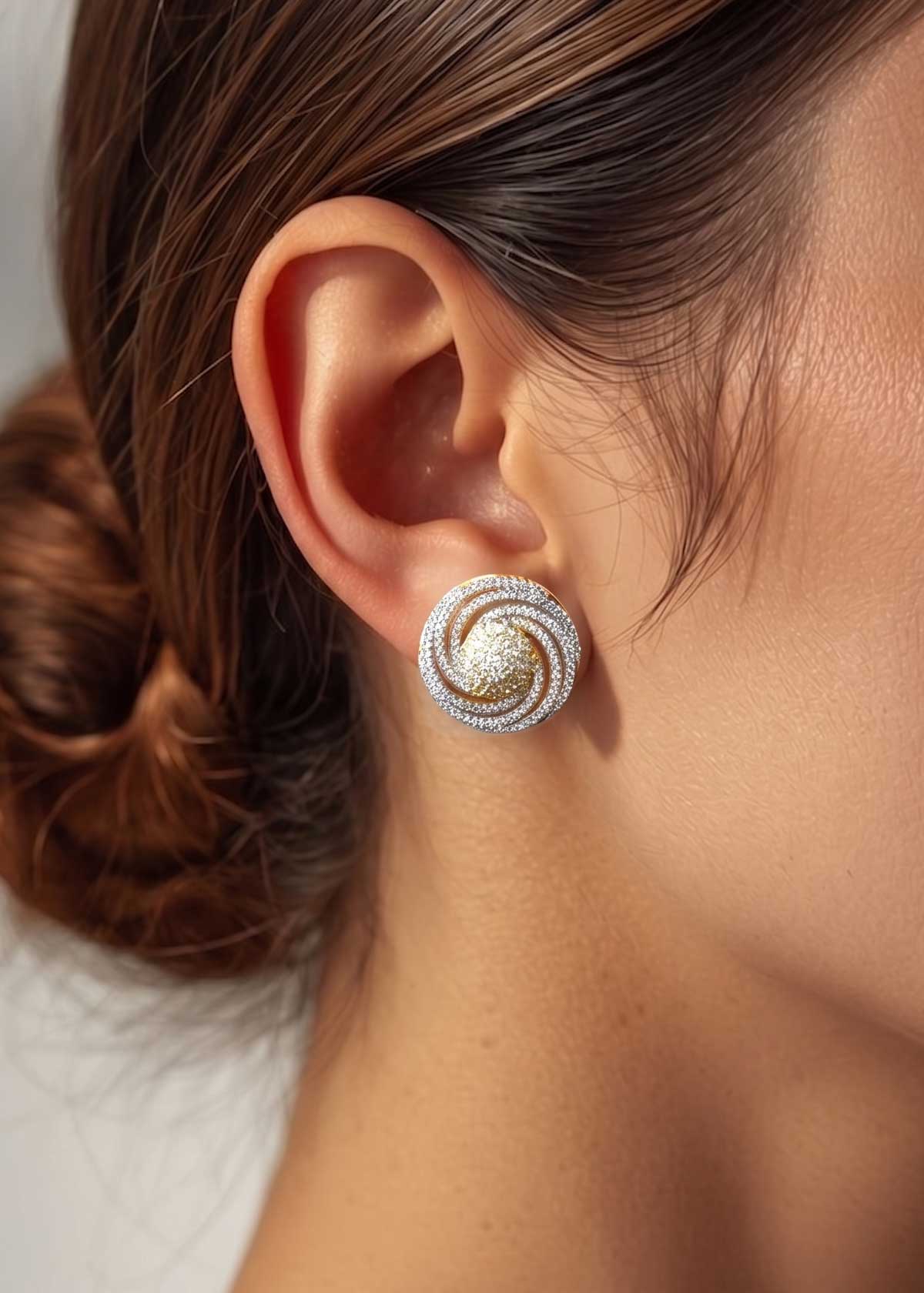 Sparkling Spiral Dome Cubic Zircon Gold & Silver Plated Stud Earrings For Women