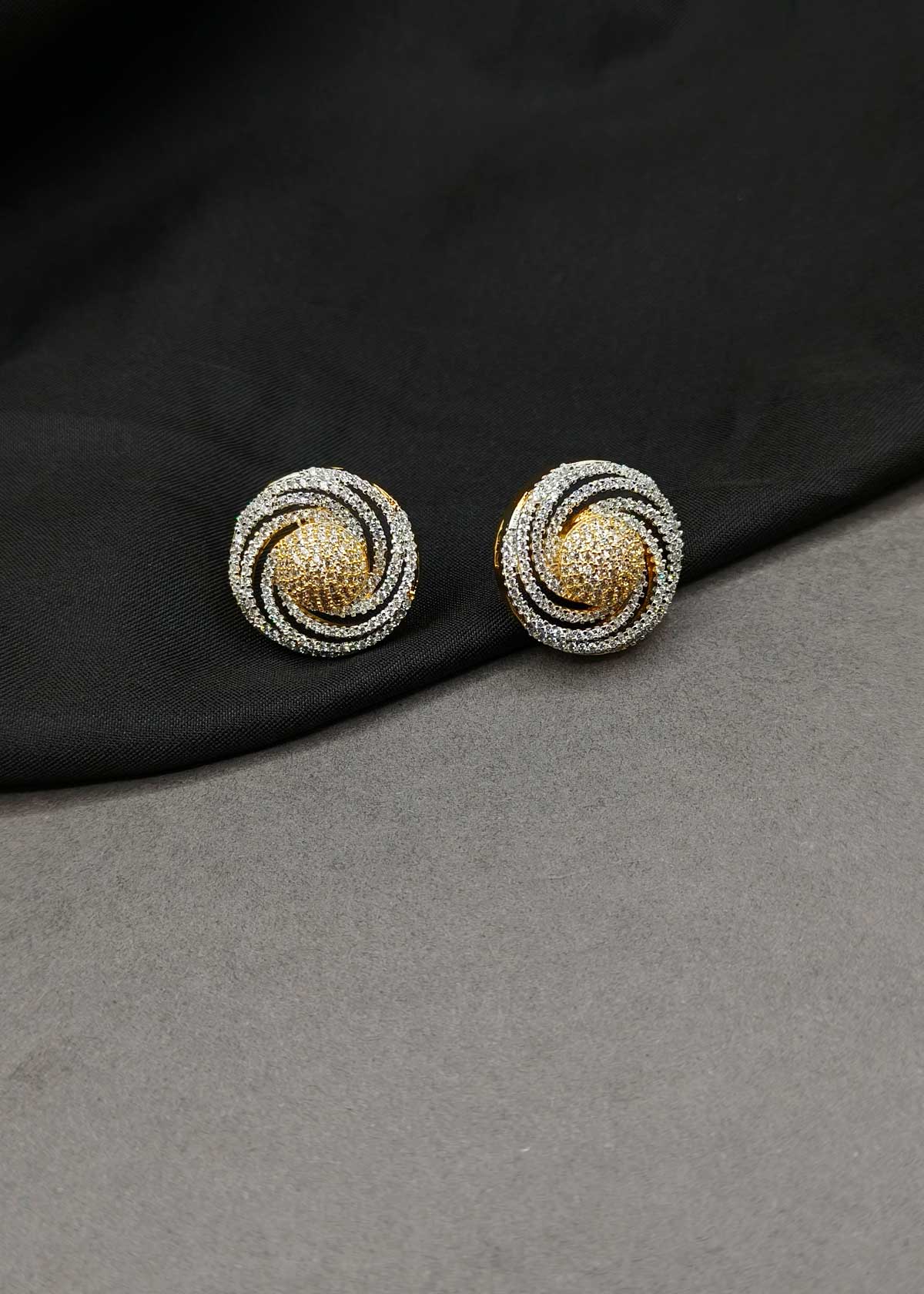Sparkling Spiral Dome Cubic Zircon Gold & Silver Plated Stud Earrings For Women