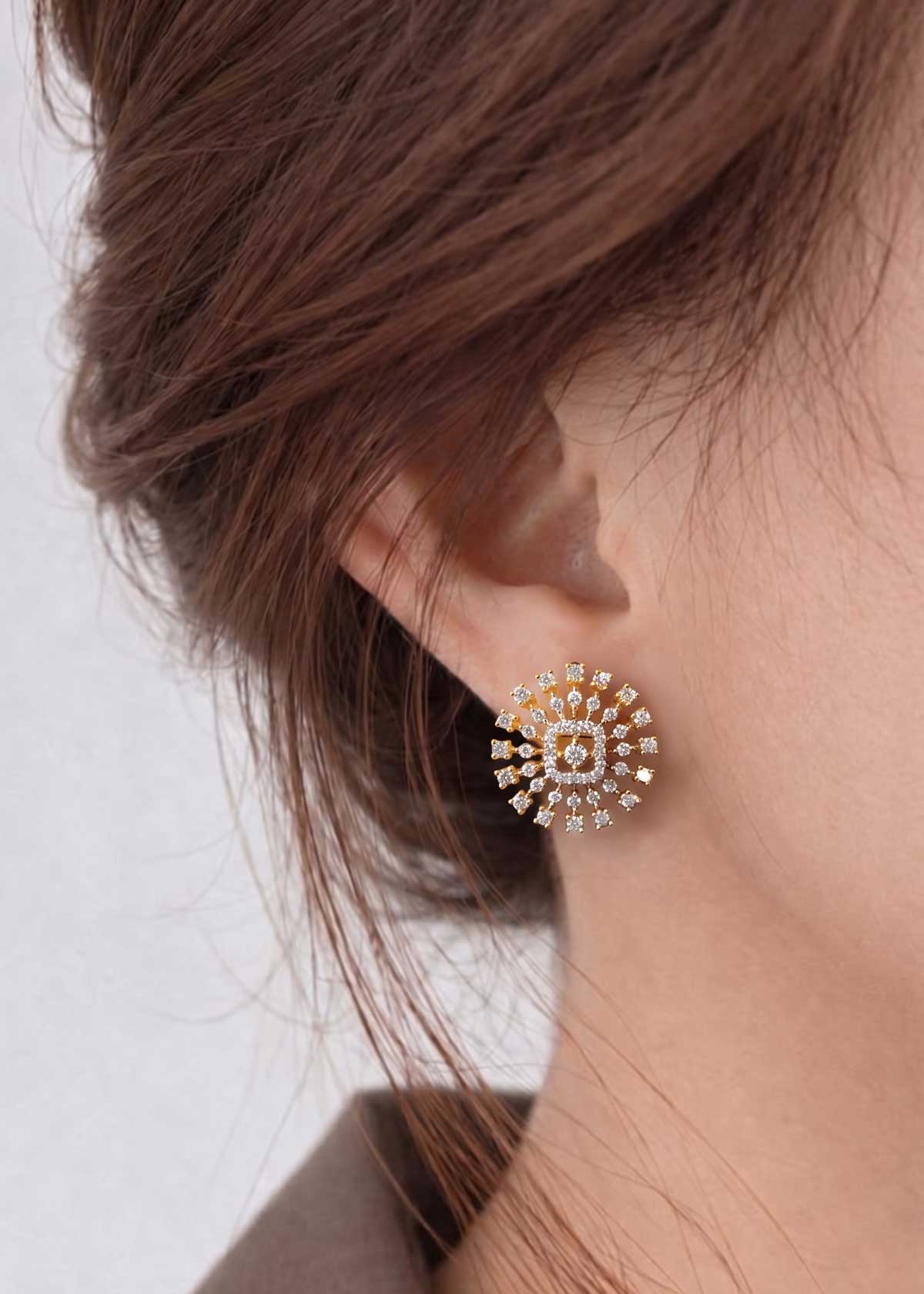 Dazzling Sunburst Cubic Zircon Gold & Silver Plated Stud Earrings For Women