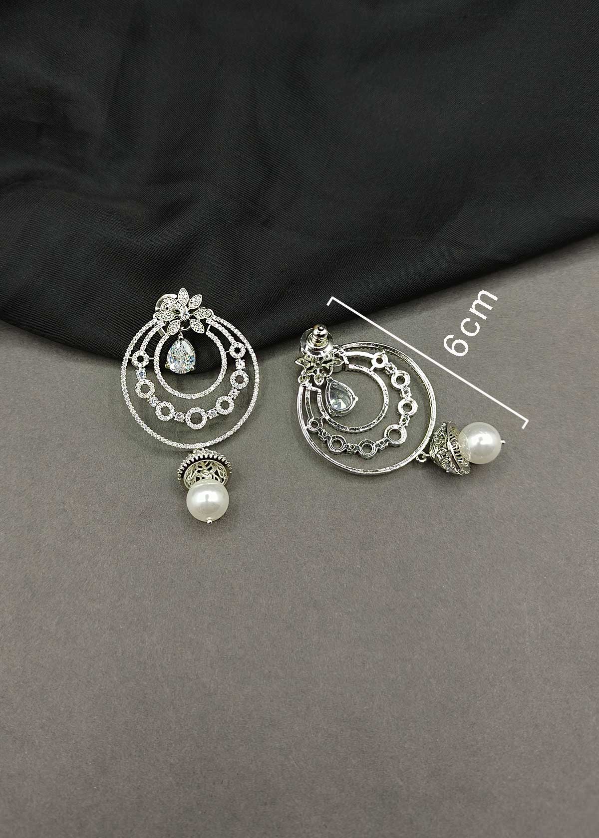 Radiant Pearl-Drop Cubic Zircon Two Toned Circle Earrings For Women