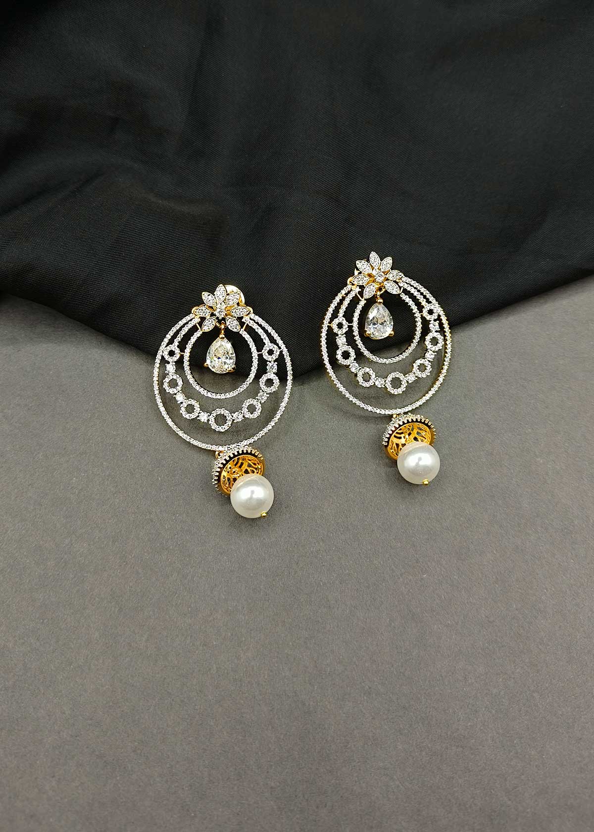 Radiant Pearl-Drop Cubic Zircon Two Toned Circle Earrings For Women