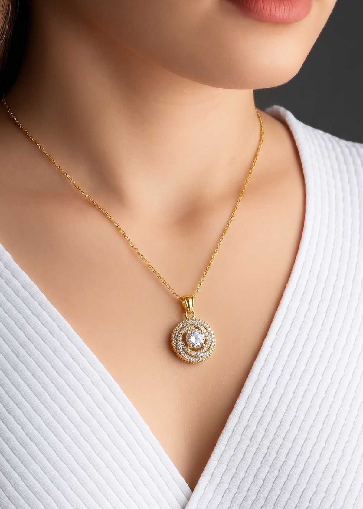 Radiant Swirl Cubic Zircon Pendant Set For Women