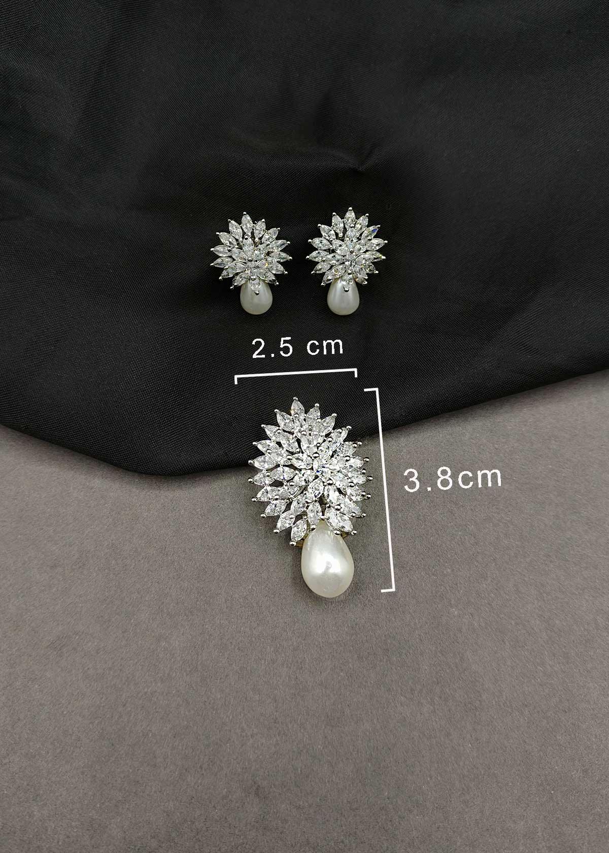 Gorgeous Marquise Diamond And Drop Pearl Pendant Set For Women