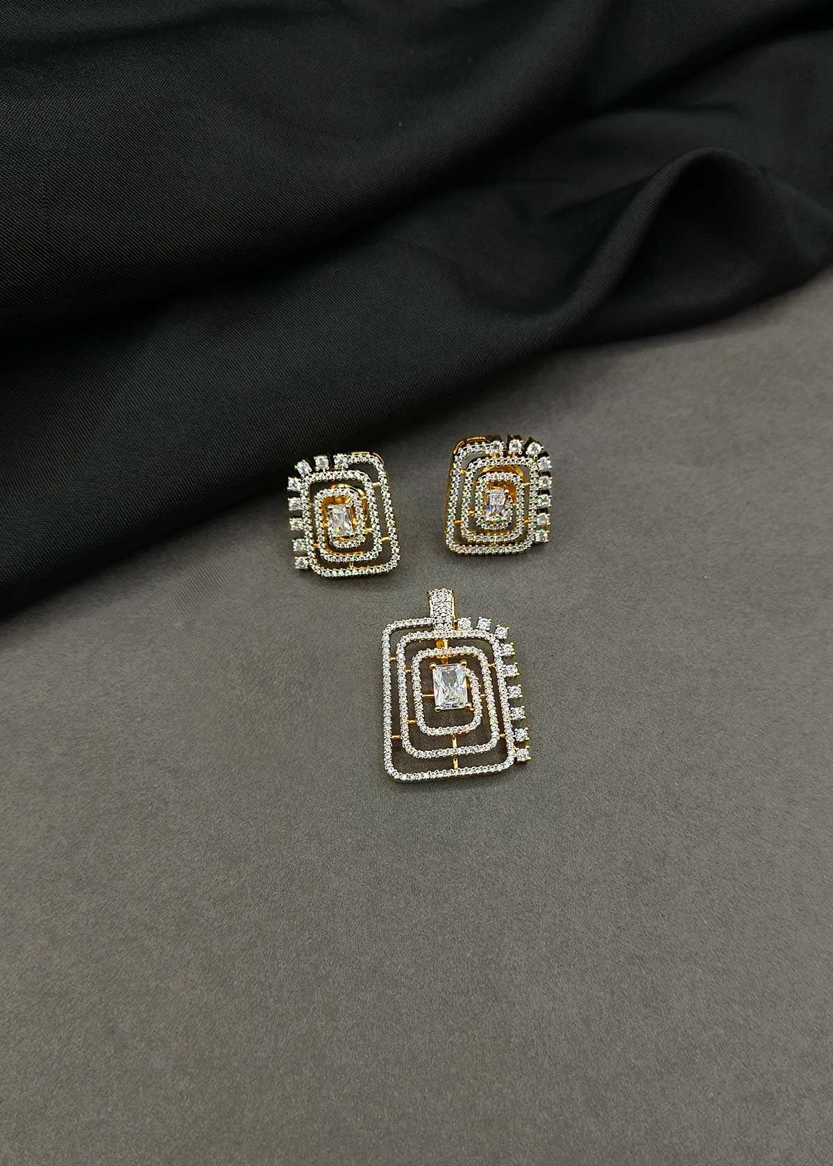 Radiant Geometric Maze Diamond Pendant & Earring Set
