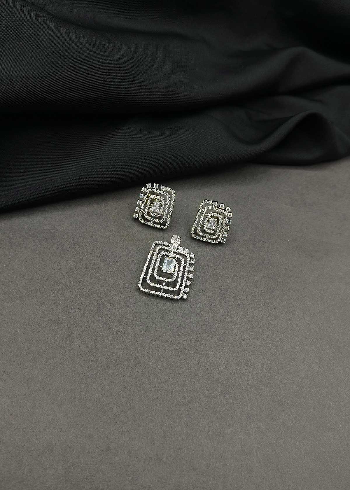 Radiant Geometric Maze Diamond Pendant & Earring Set