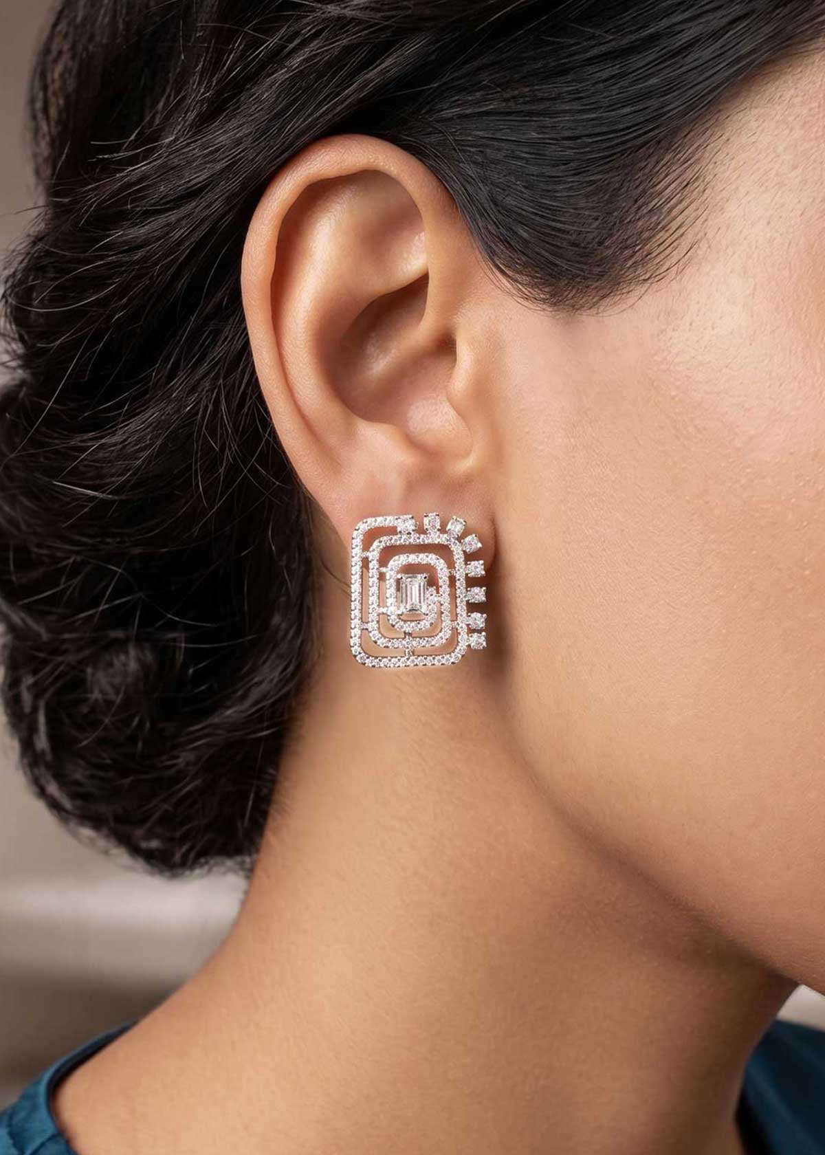 Radiant Geometric Maze Diamond Pendant & Earring Set
