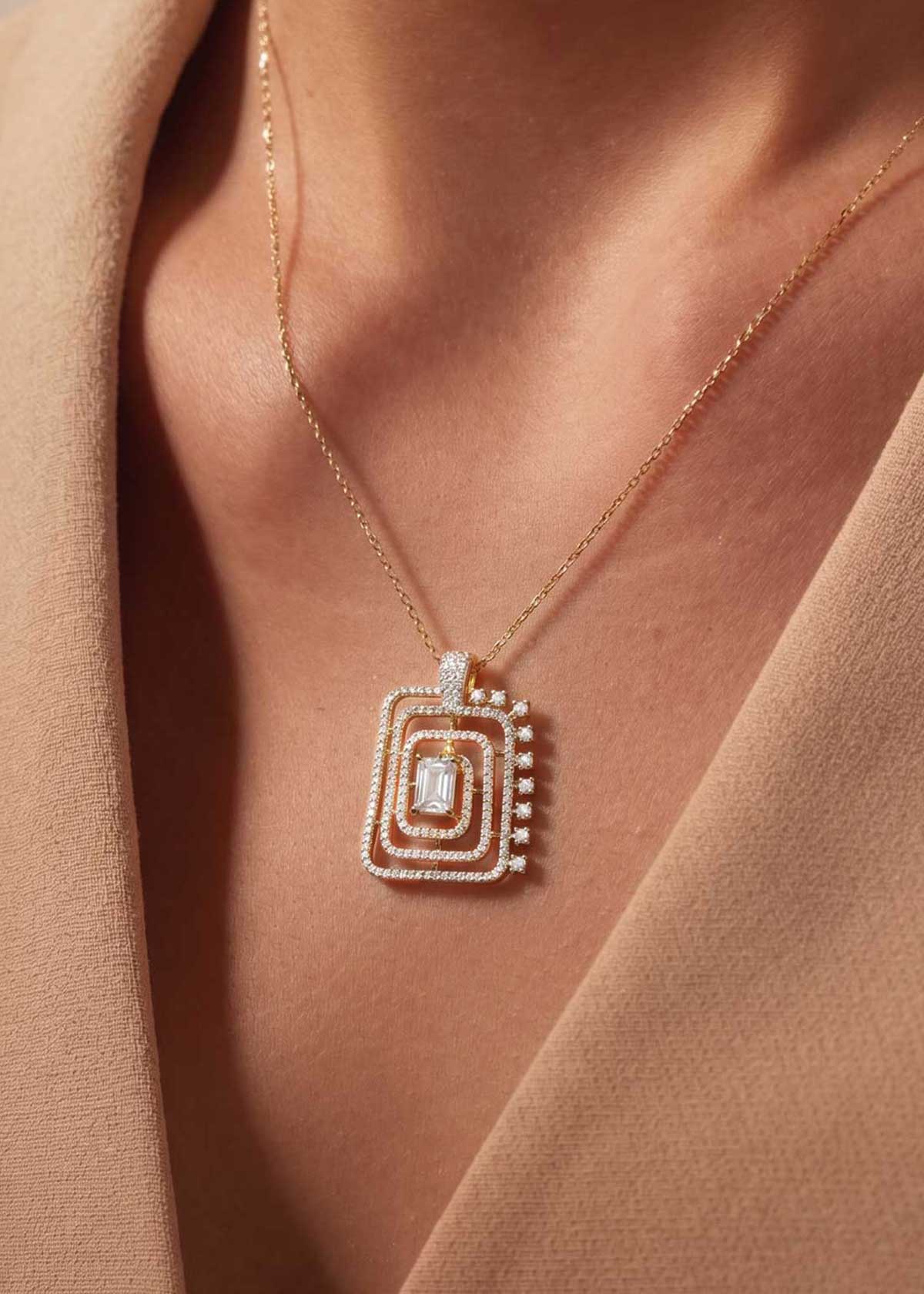 Radiant Geometric Maze Diamond Pendant & Earring Set