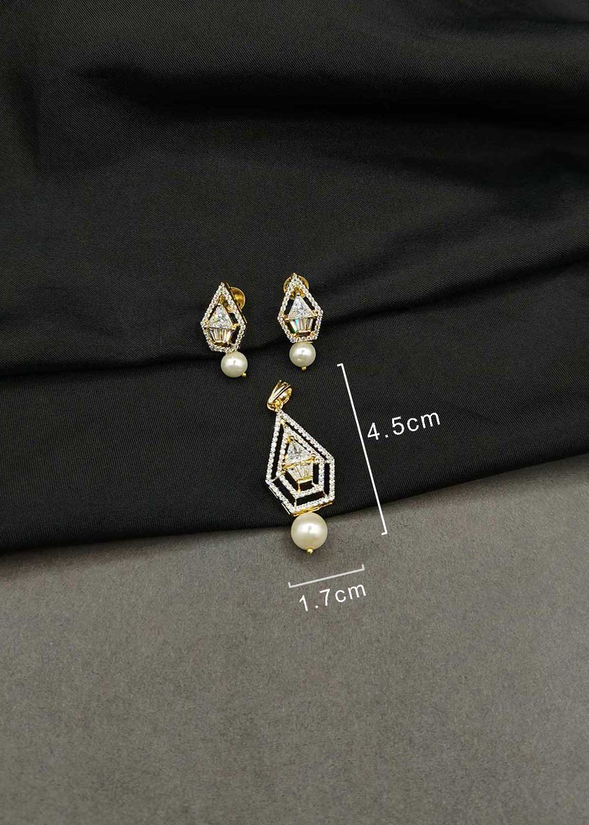 Elegant Geometric Cubic Zircon And Pearl Pendant Set For Women