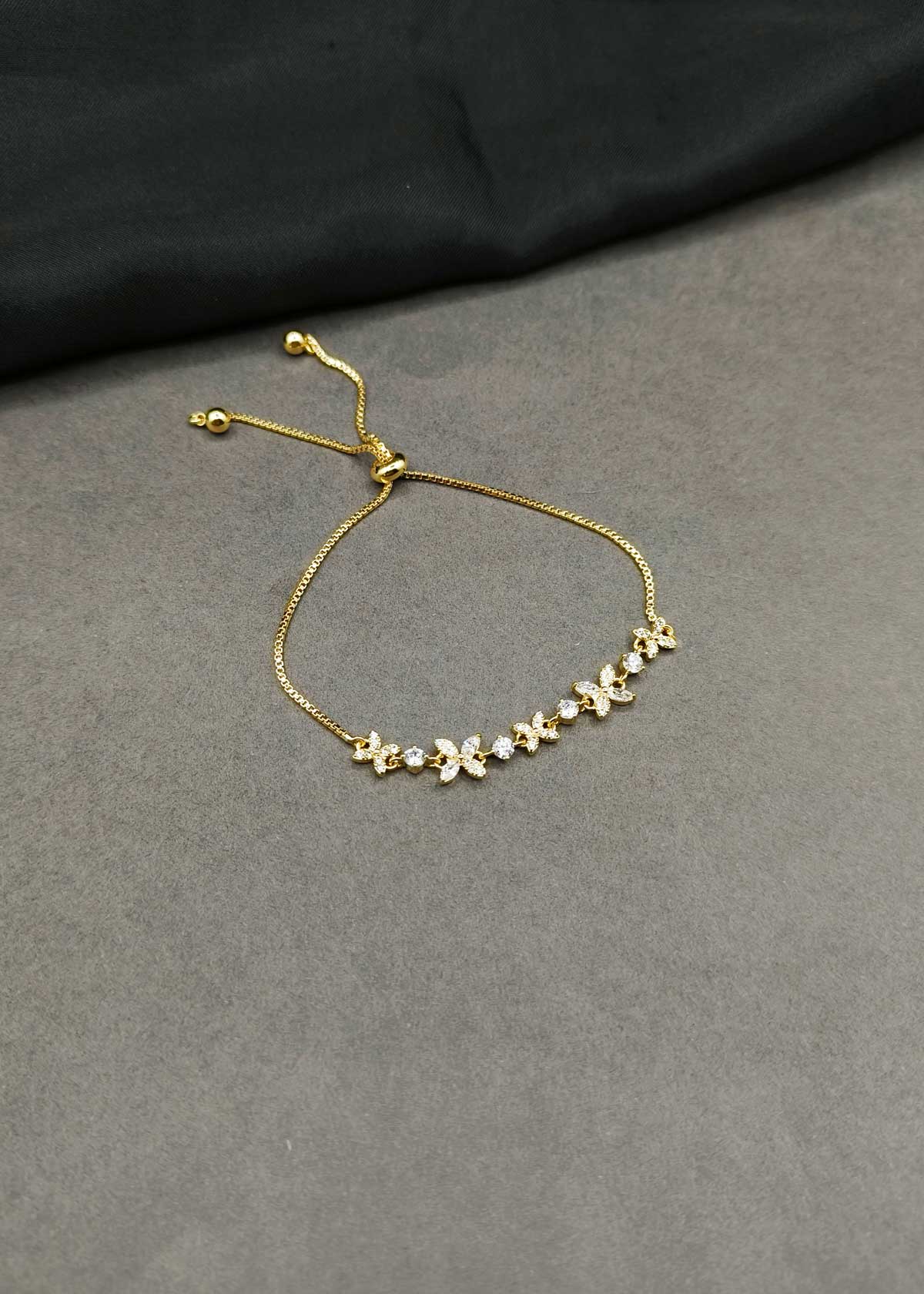 Graceful Floral Marquise Cubic Zircon Tri-Tone Slider Adjustable Loose Bracelet For Women