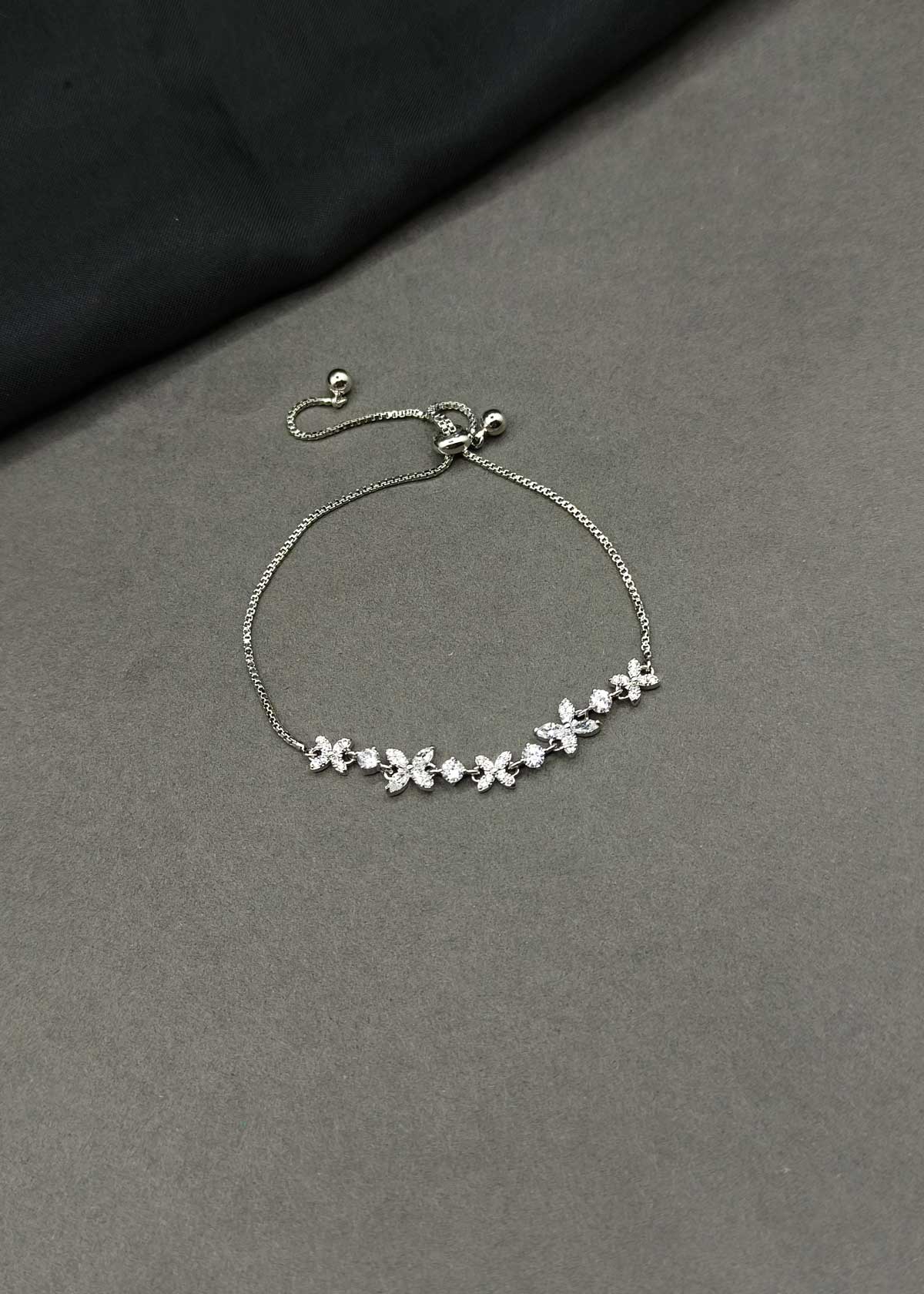 Graceful Floral Marquise Cubic Zircon Tri-Tone Slider Adjustable Loose Bracelet For Women