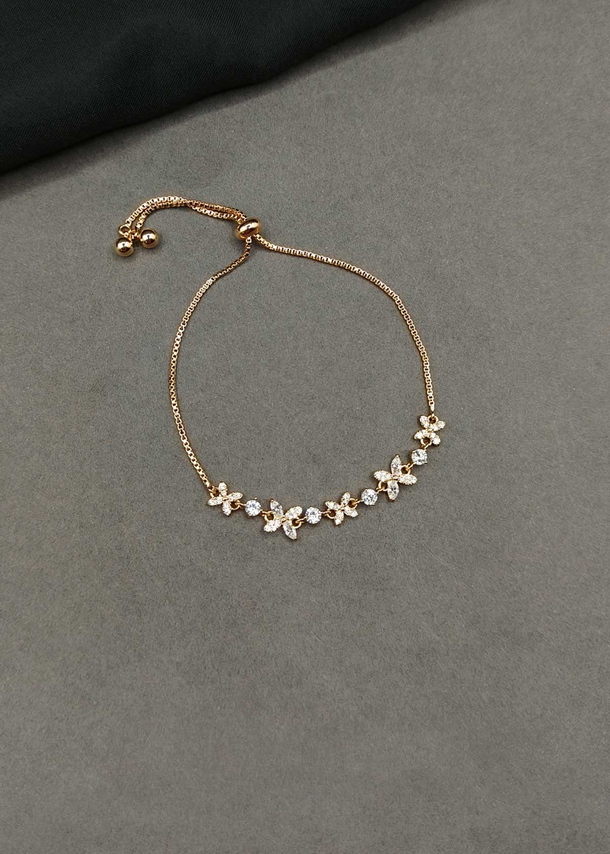 Graceful Floral Marquise Cubic Zircon Tri-Tone Slider Adjustable Loose Bracelet For Women