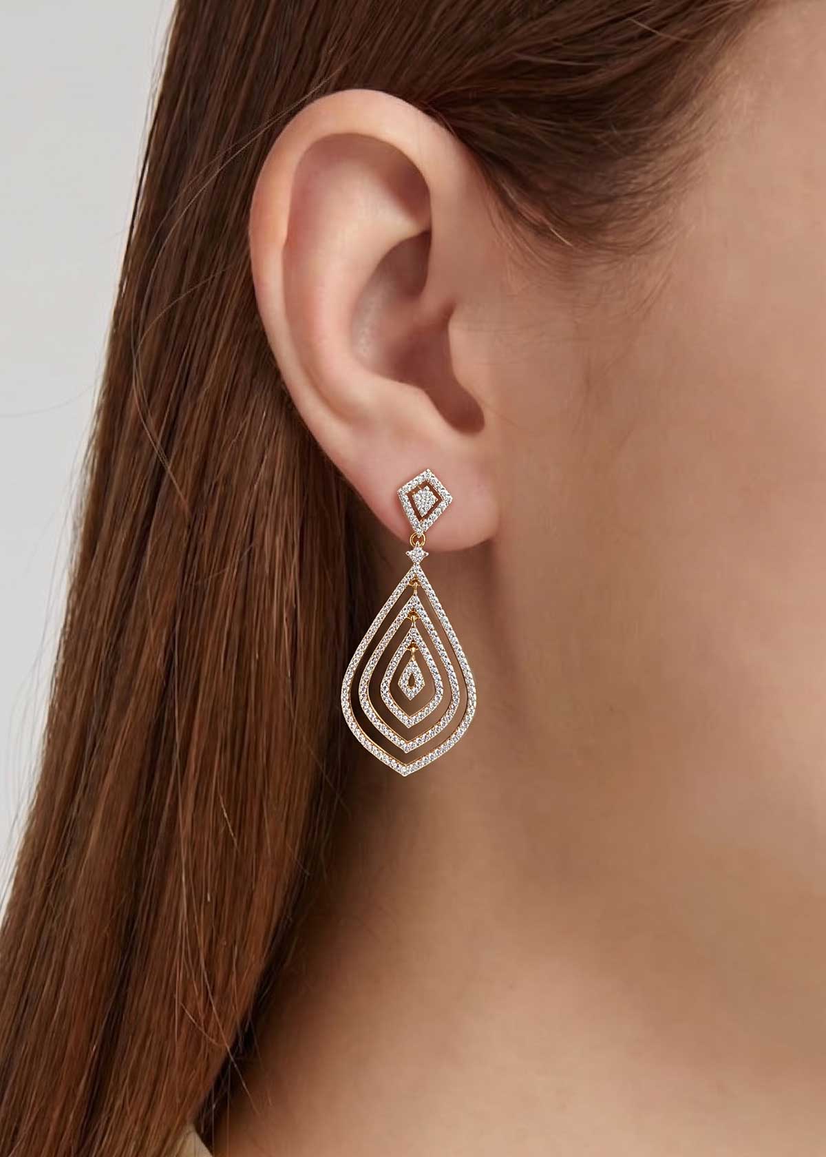 Radiant Nested Teardrop Cubic Zircon Dangle Earrings For Women