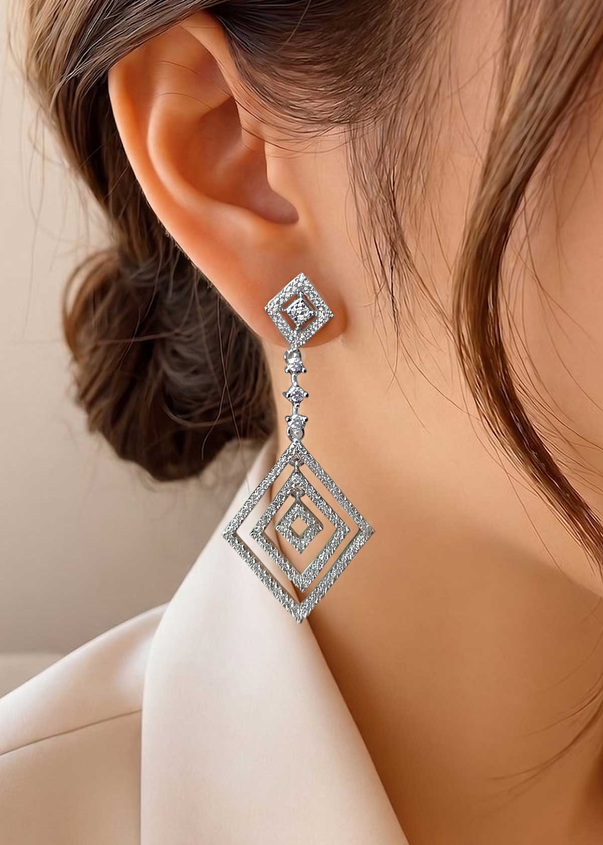 Modern Geometric Square Cubic Zircon Dangle Earrings For Women