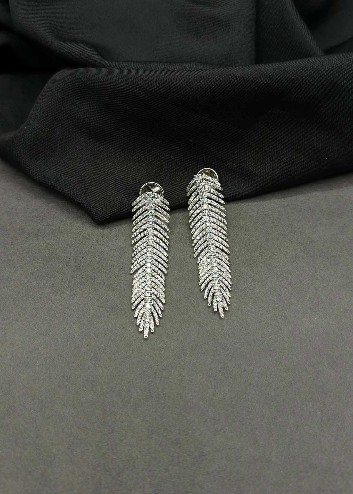Feather Motif Cubic Zircon Dangle Earrings For Women