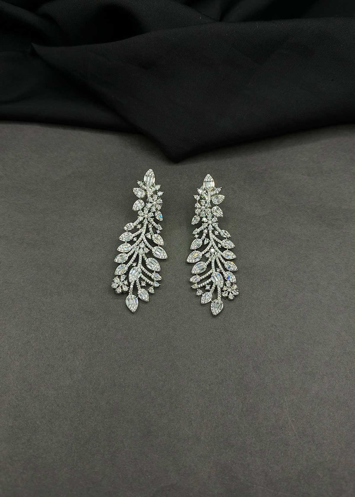Enchanting Leaf-Inspired Baguette and Cubic Zircon Dangle Earrings For Women
