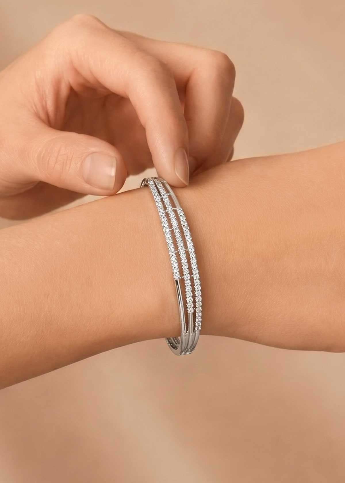 Radiant Multi-Row Cubic Zircon Hinged Openable Kada Bracelet For Women