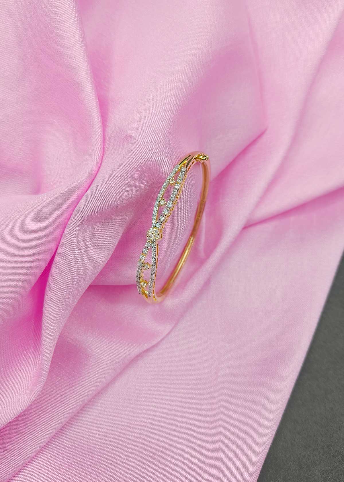 Gleaming Crossover Cubic Zircon Hinged Openable Kada Bracelet For Women