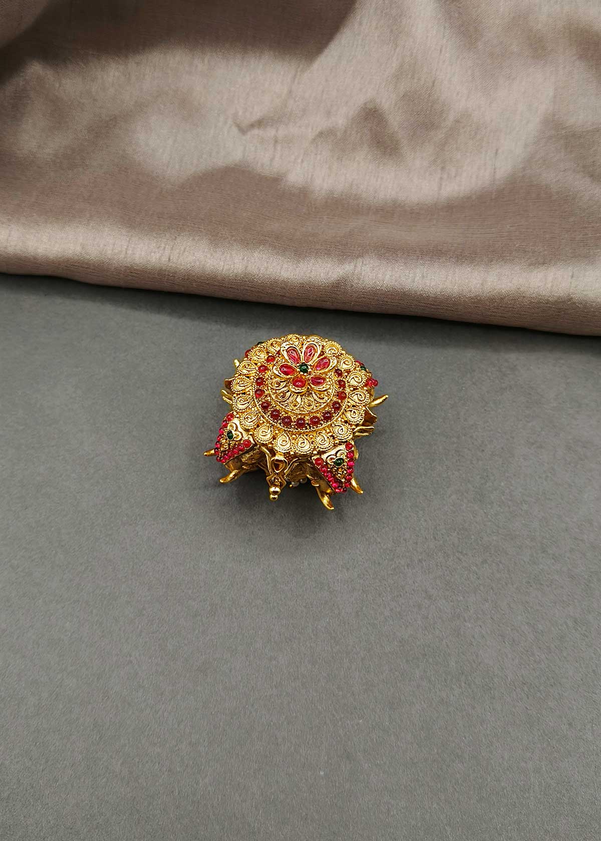 Royal Antique Gold-Plated Elephant Motif Kumkum Box / Sindoor Box