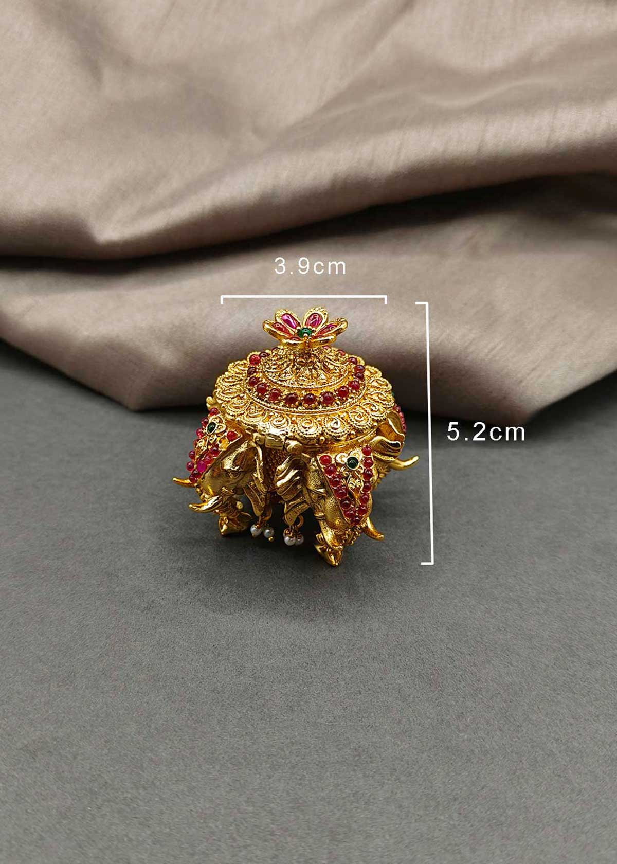 Royal Antique Gold-Plated Elephant Motif Kumkum Box / Sindoor Box