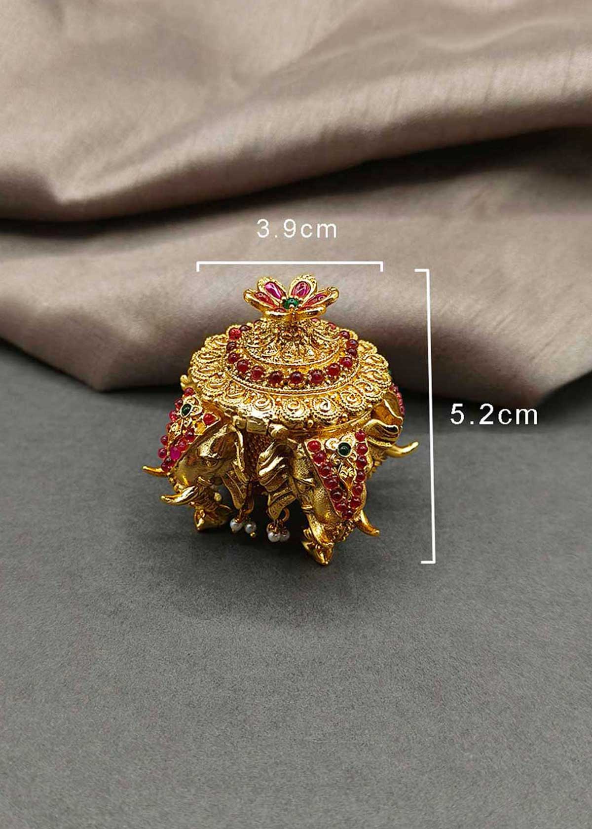 Royal Antique Gold-Plated Elephant Motif Kumkum Box / Sindoor Box