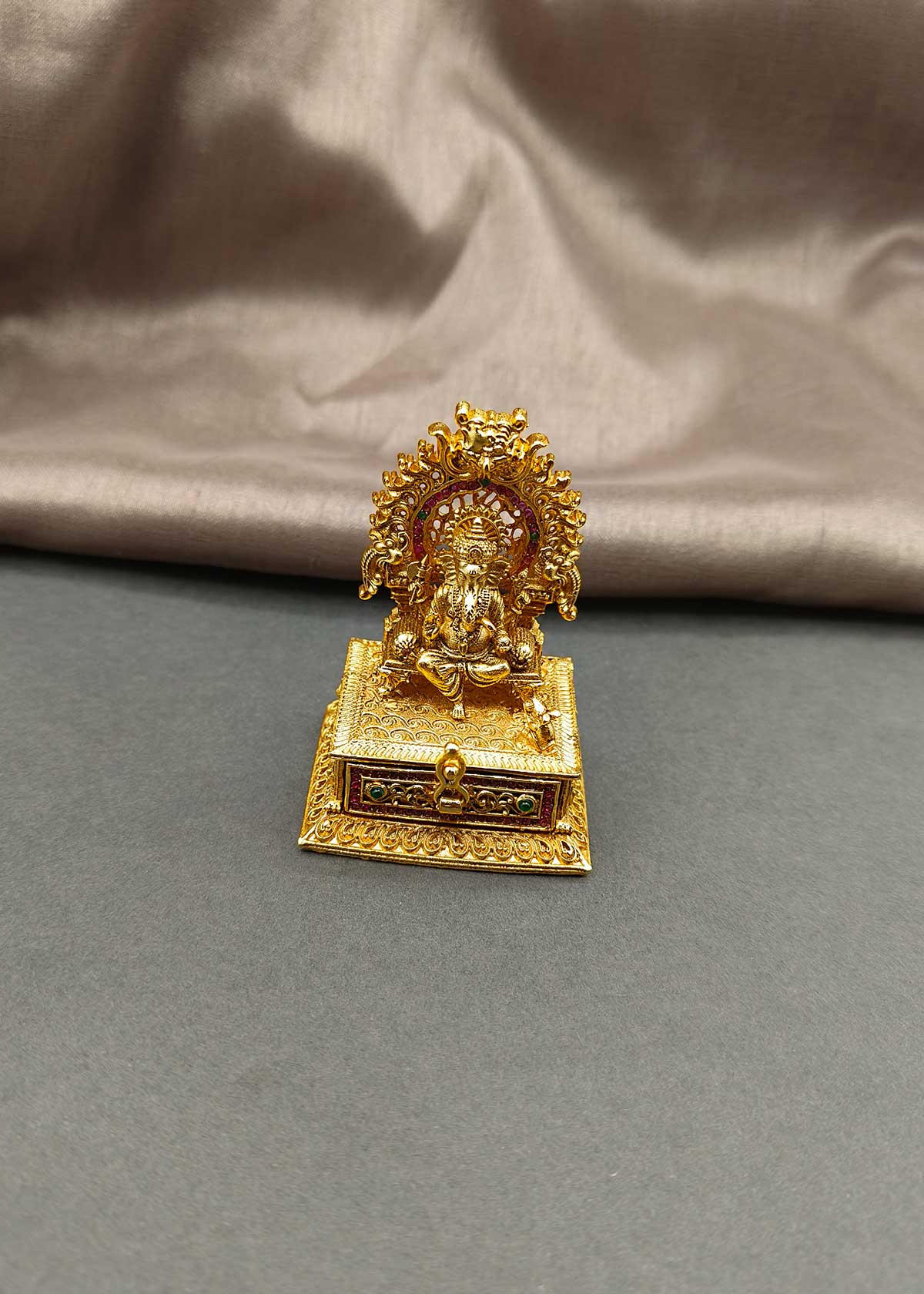Divine Lord Ganesha Antique Gold-Plated Sindoor Box / Kumkum Box