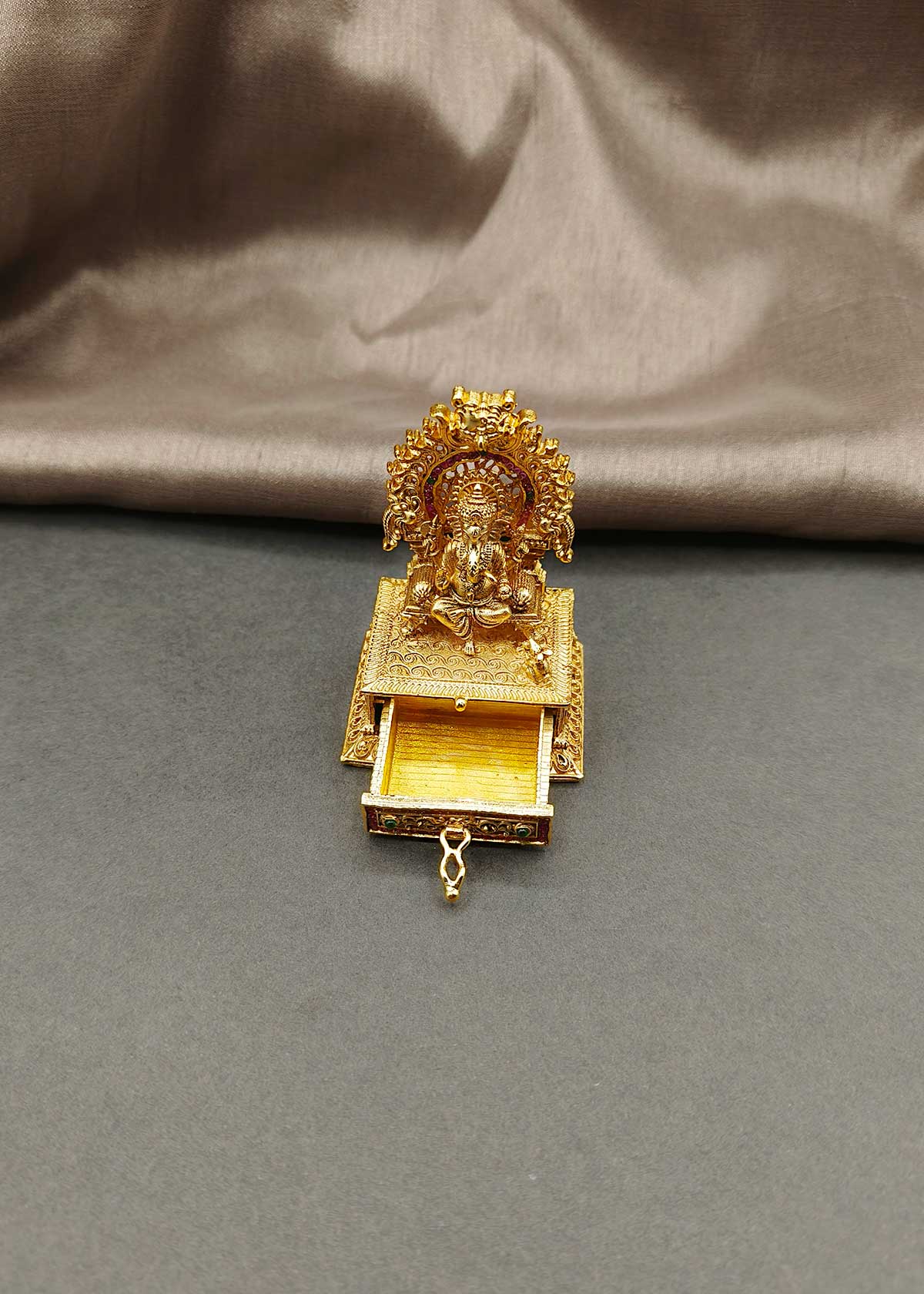 Divine Lord Ganesha Antique Gold-Plated Sindoor Box / Kumkum Box
