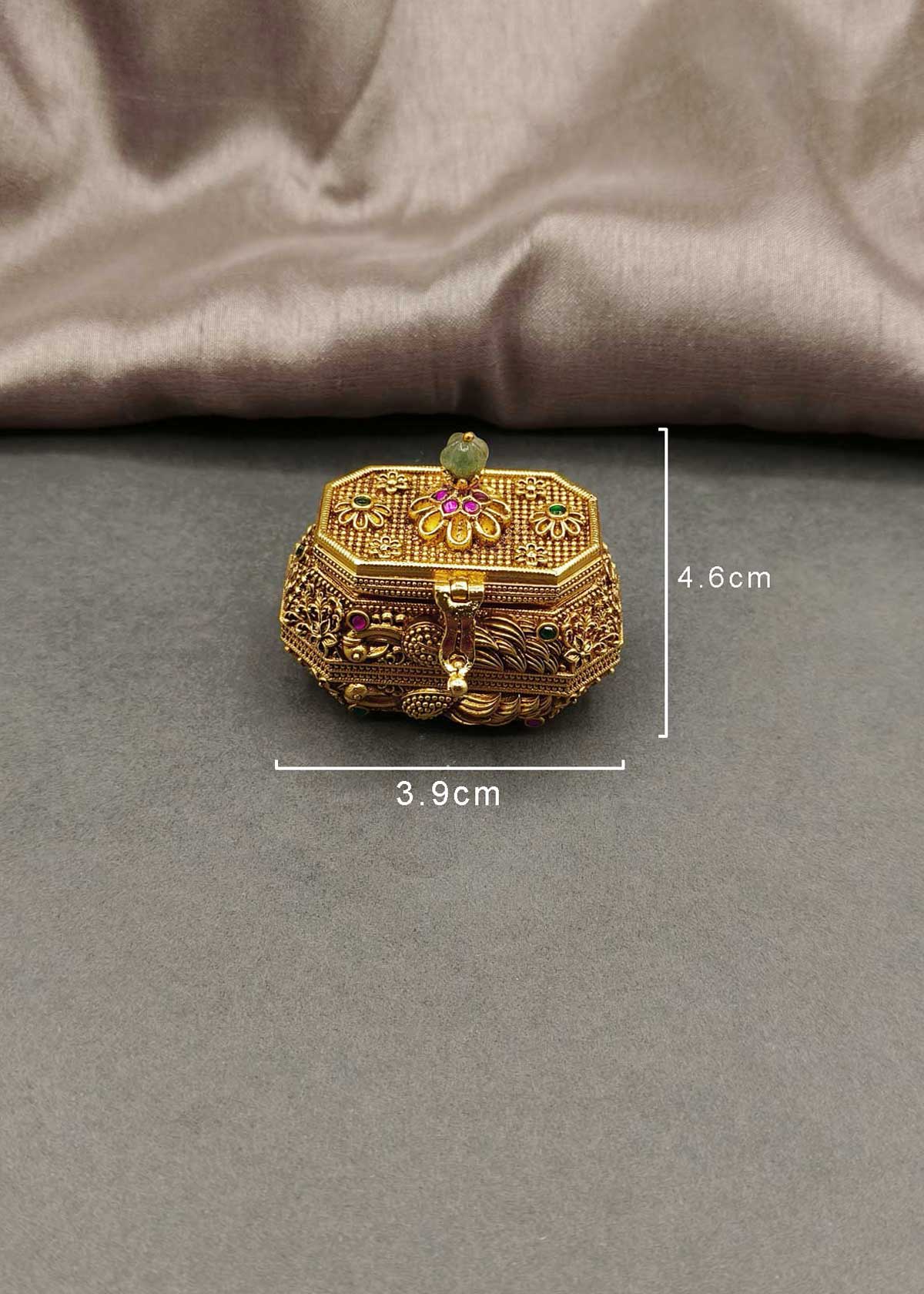 Designer Antique Gold-Plated Floral Motif Kumkum Box / Sindoor Box