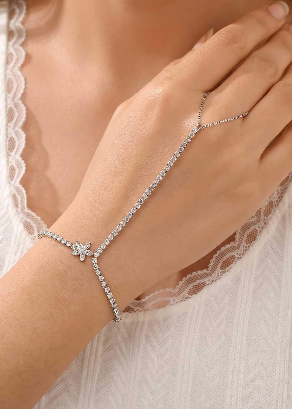 Modern Cubic Zircon Tennis Chain Fully Adjustable Slider Hathpan / Hathphool