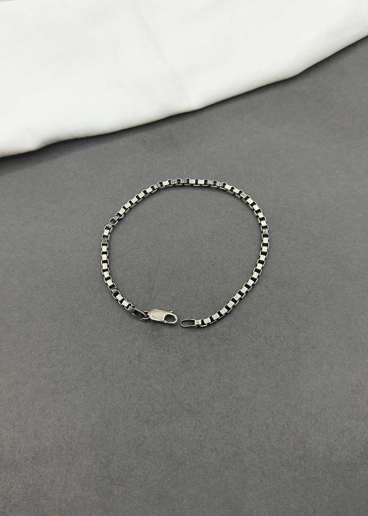 92.5 Sterling Silver Box-Link Men's Thin Loose Bracelet