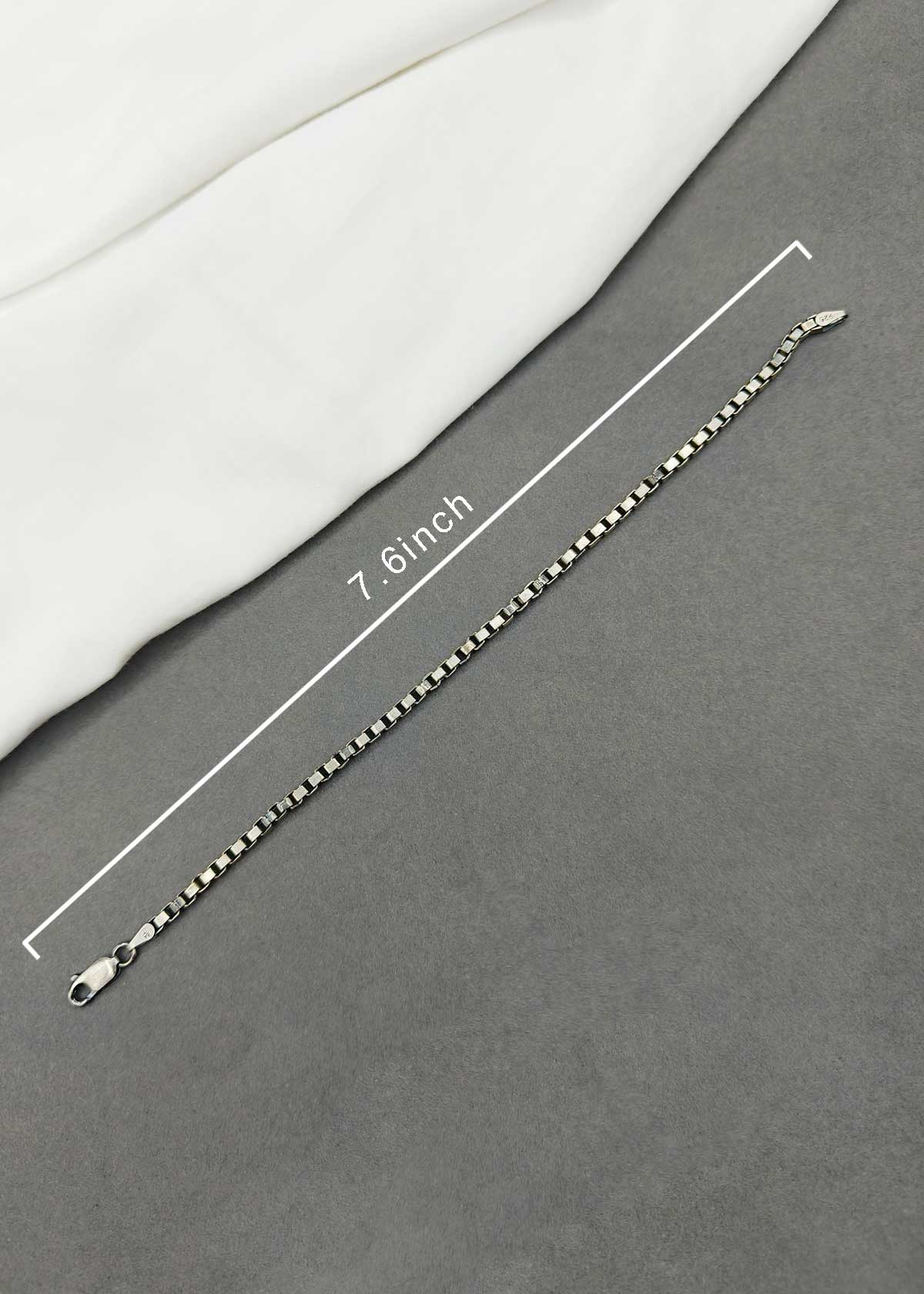92.5 Sterling Silver Box-Link Men's Thin Loose Bracelet
