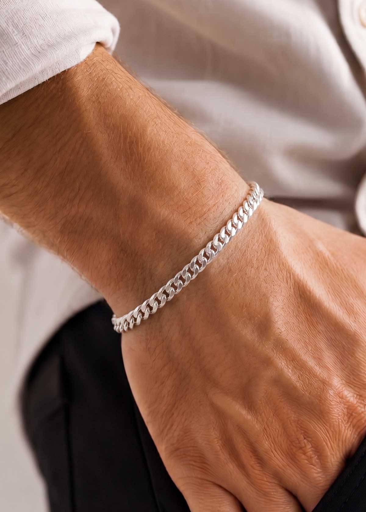 92.5 Sterling Silver Curb-Link Men's Loose Bracelet