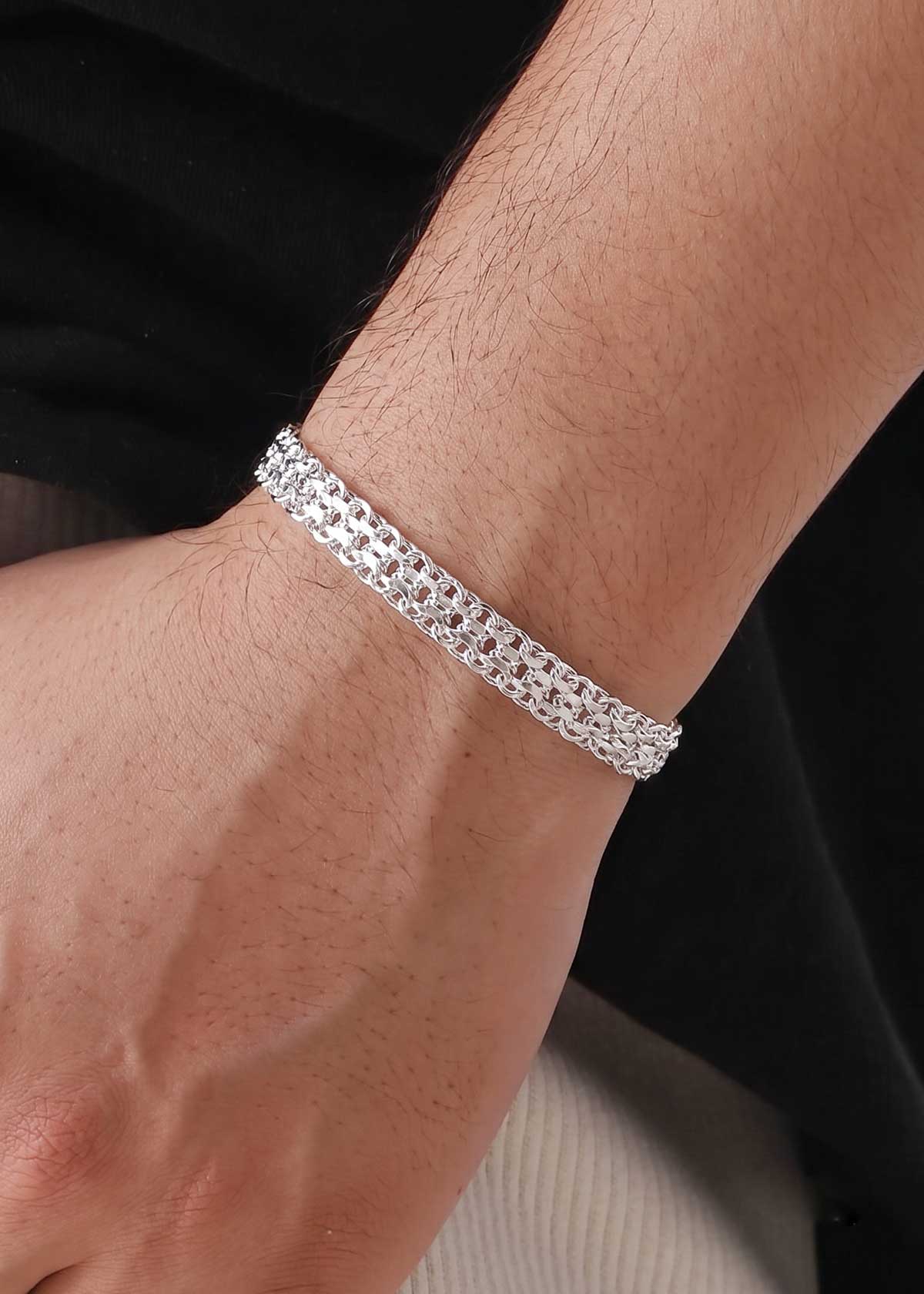 92.5 Sterling Silver Woven Mesh Men's Loose Bracelet
