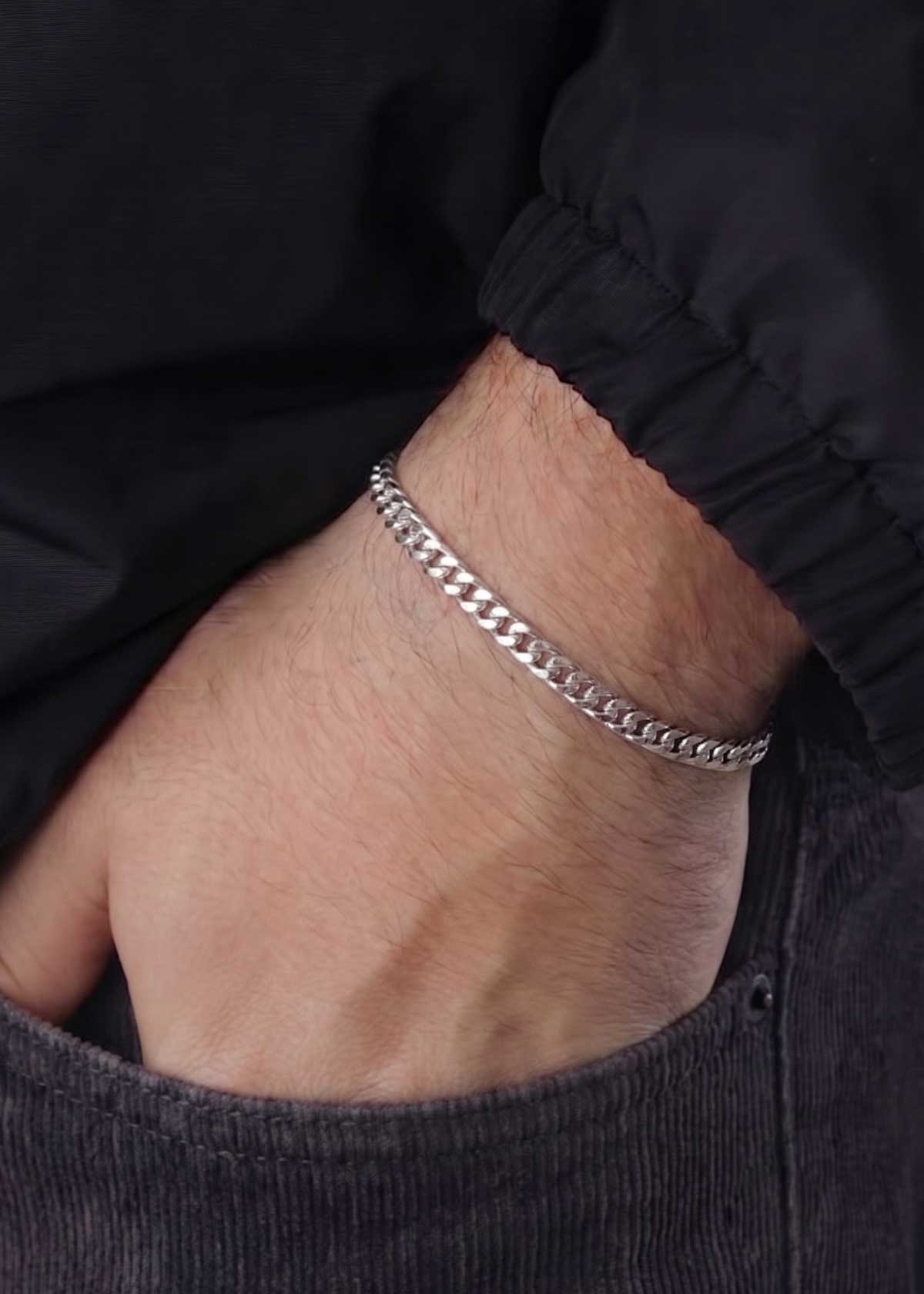 92.5 Sterling Silver Classic Curb-Link Men's Loose Bracelet