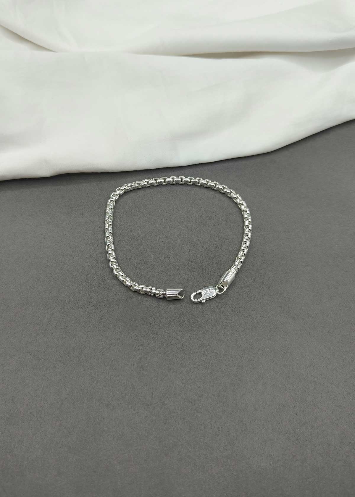 92.5 Sterling Silver Round-Box Link Men's Loose Bracelet