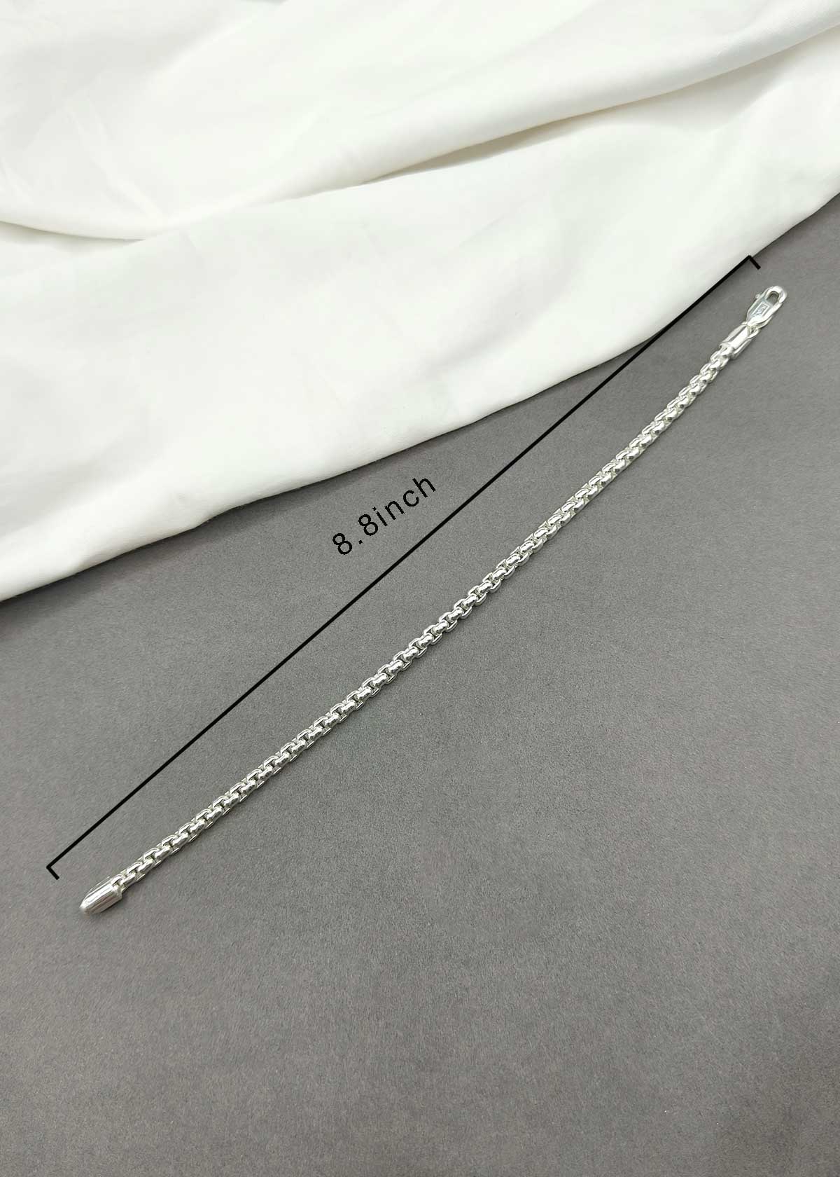 92.5 Sterling Silver Round-Box Link Men's Loose Bracelet