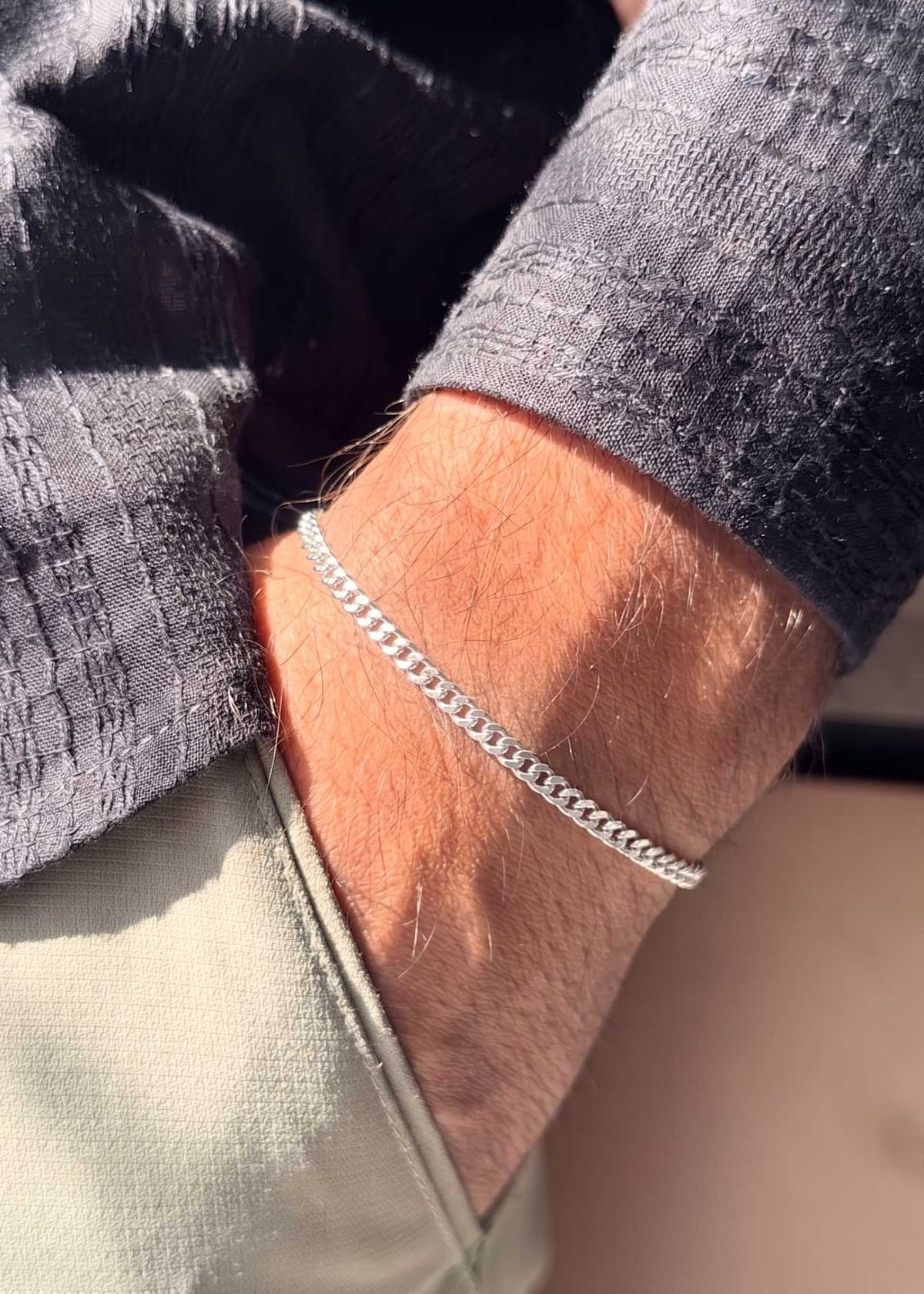 92.5 Sterling Silver Flat Curb-Link Men's Loose Bracelet