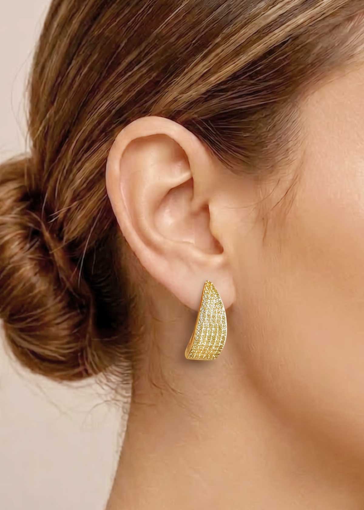 Gorgeous Diamond-Look Cubic Zircon Tapered Crescent Bali Earrings For Women