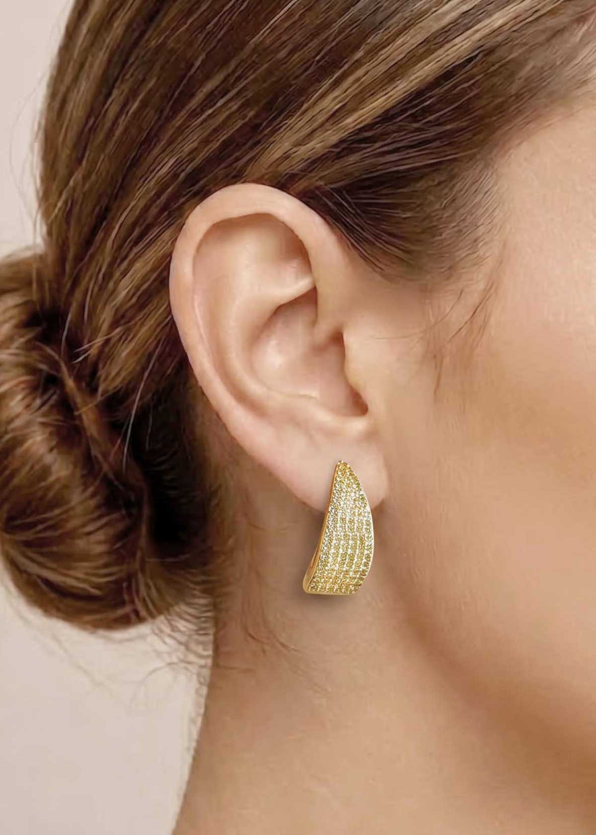 Gorgeous Diamond-Look Cubic Zircon Tapered Crescent Bali Earrings For Women