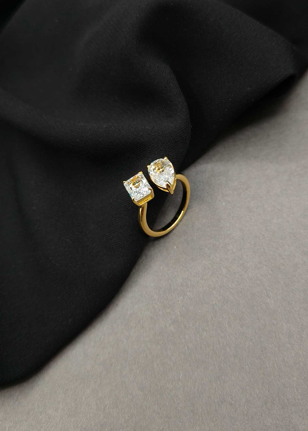 Luxury Dual Diamond Open Bypass Adjustable Finger Ring For Women