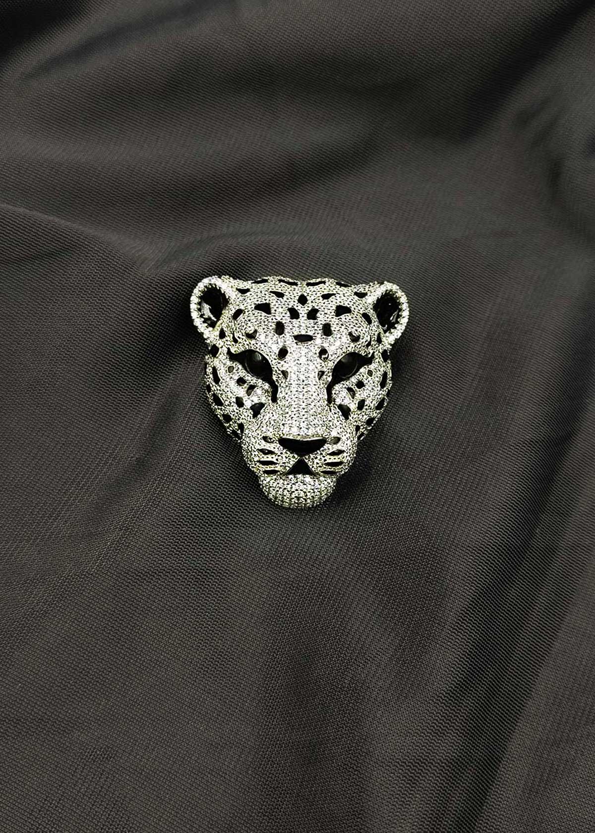 Fierce Diamond-Look Cubic Zircon Large Leopard Face Brooch / Lapel Pin